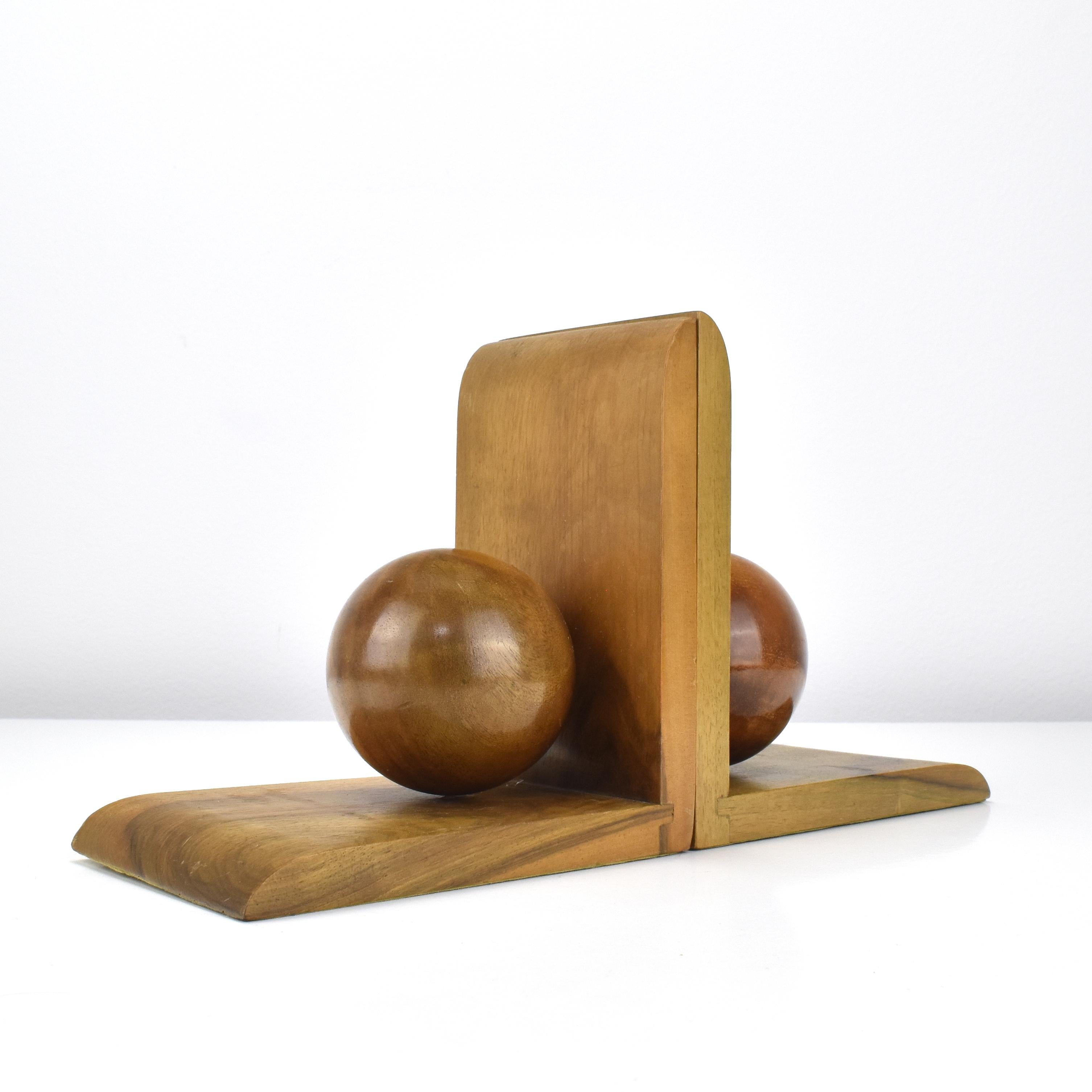 Bookends German Art Deco Bauhaus Era Turned Walnut Wood Signed For Sale 3