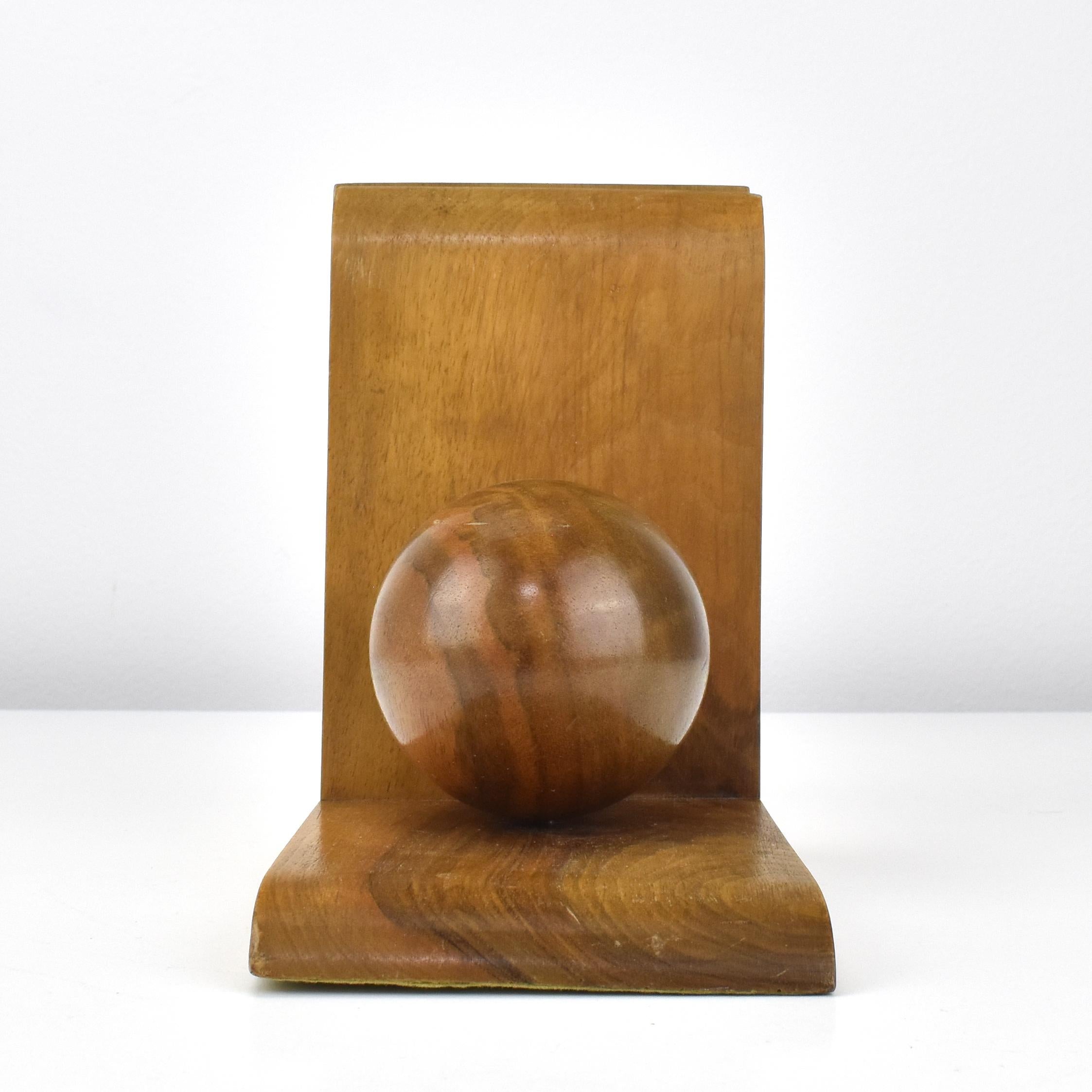 Bookends German Art Deco Bauhaus Era Turned Walnut Wood Signed For Sale 4