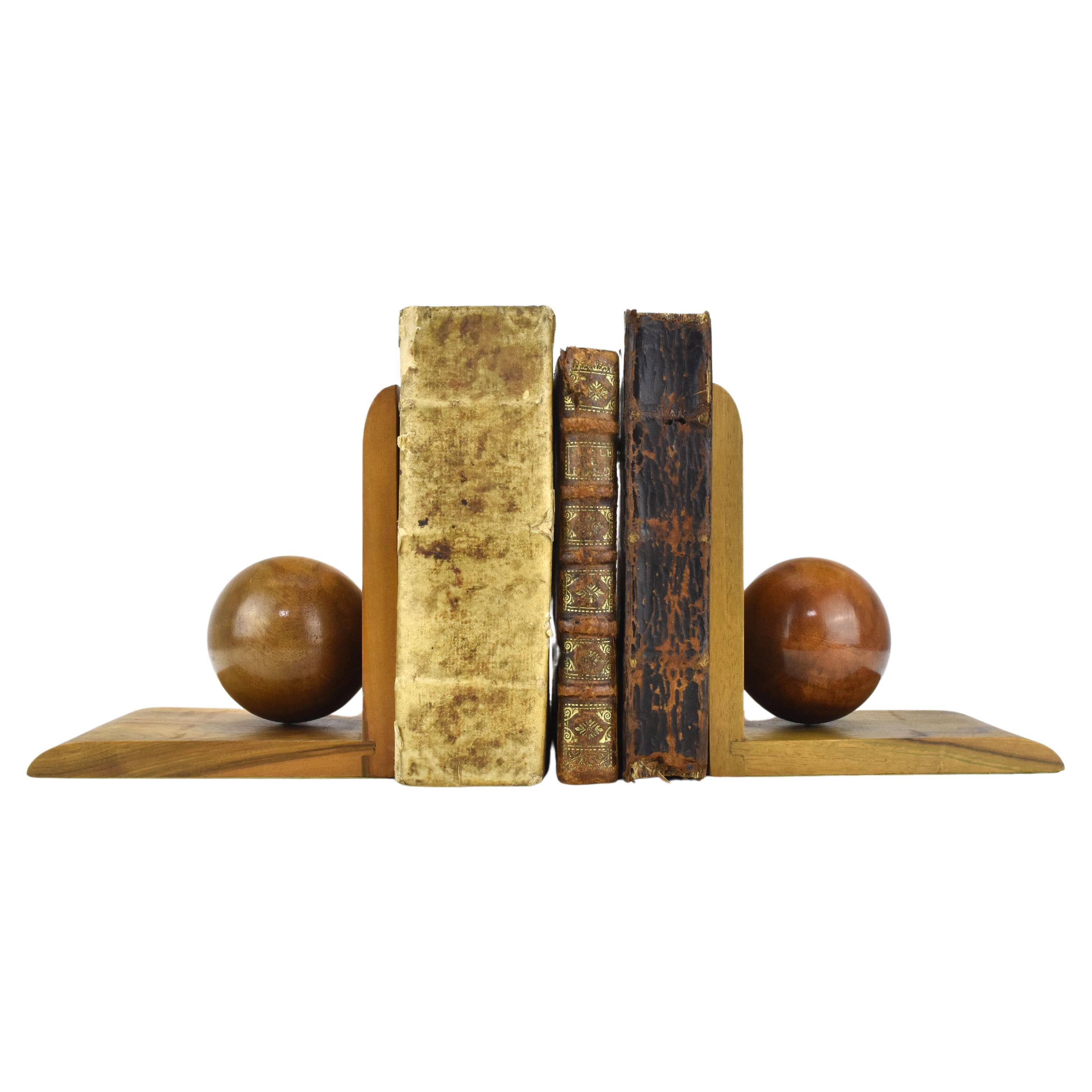 Bookends German Art Deco Bauhaus Era Turned Walnut Wood Signed For Sale