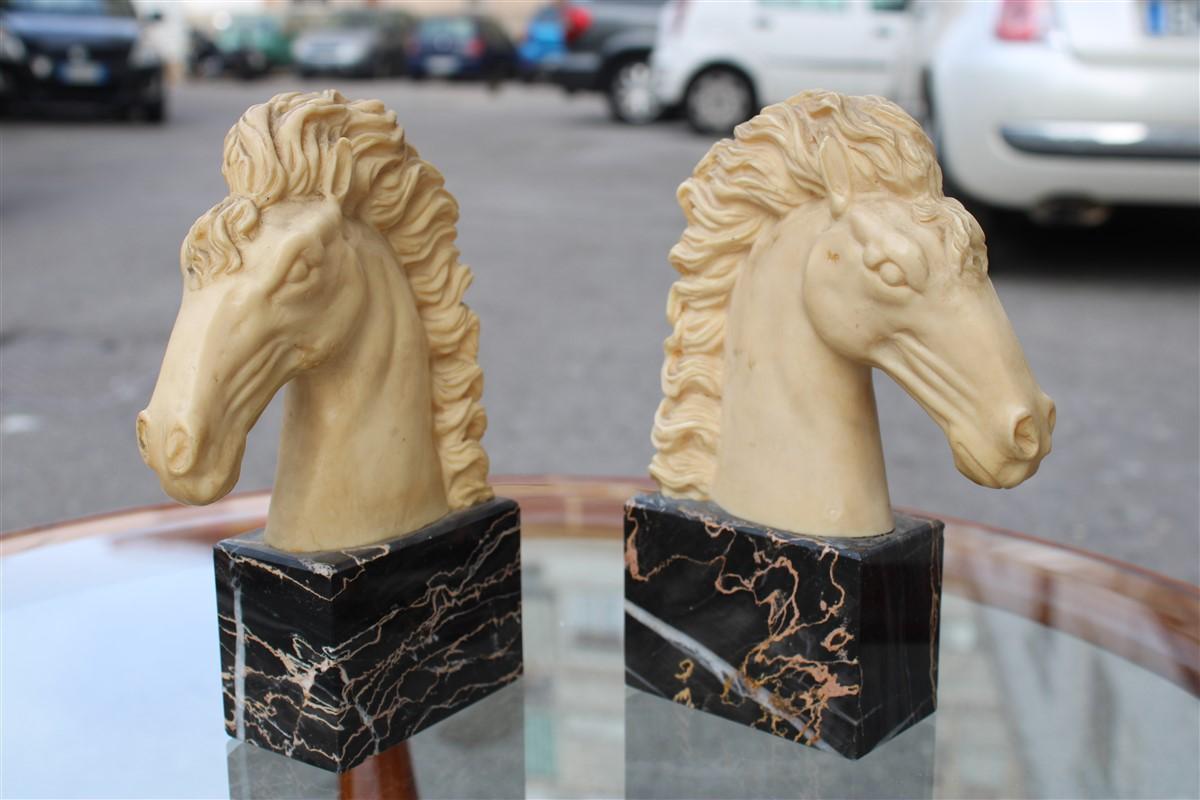 Bookends horse faux ivory and portoro marble Italian design, 1950s.