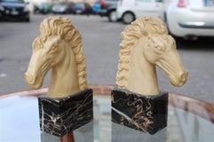 Bookends Horse Faux Ivory and Portoro Marble Italian Design, 1950s