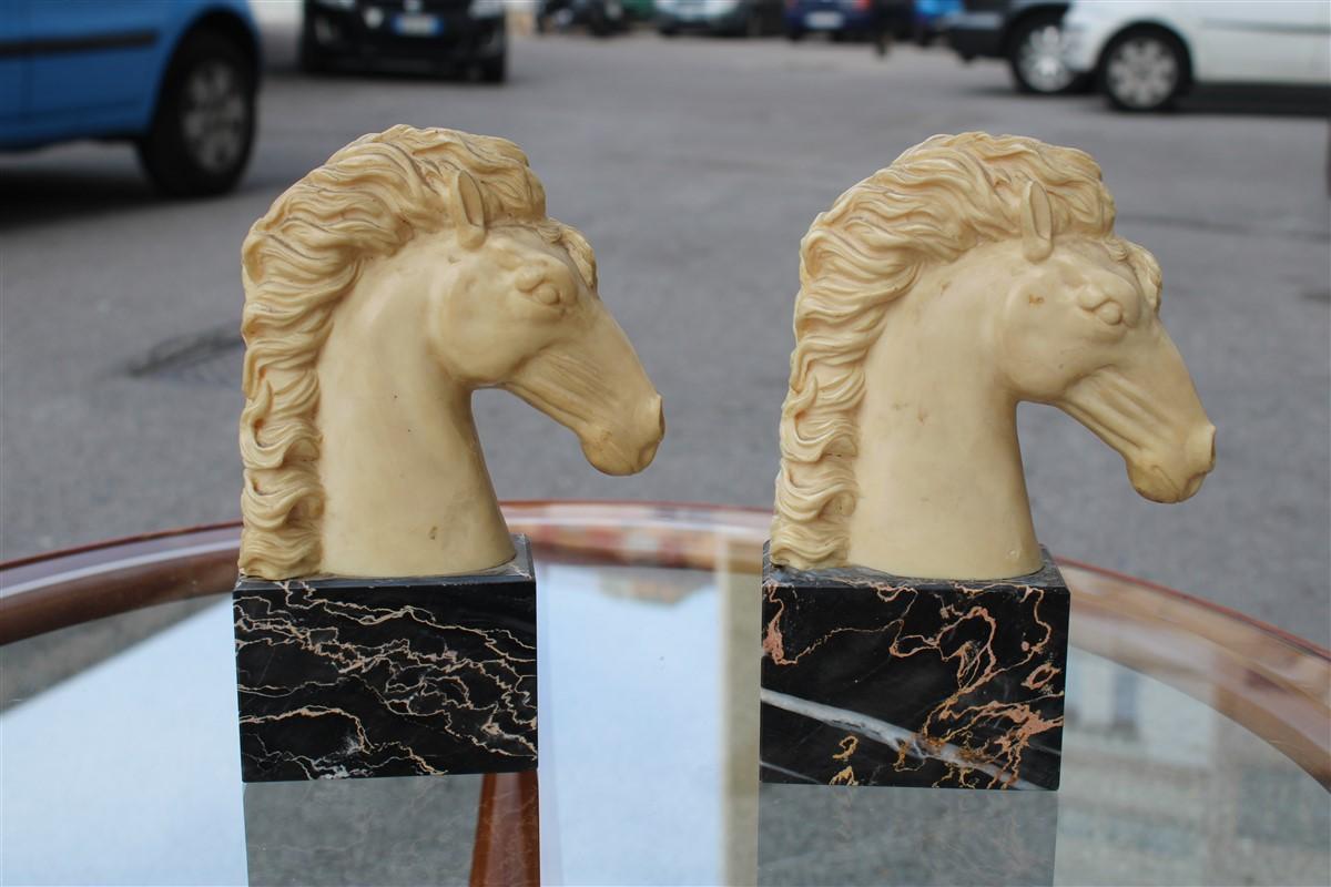 Mid-Century Modern Bookends Horse Faux Ivory and Portoro Marble Italian Design, 1950s For Sale