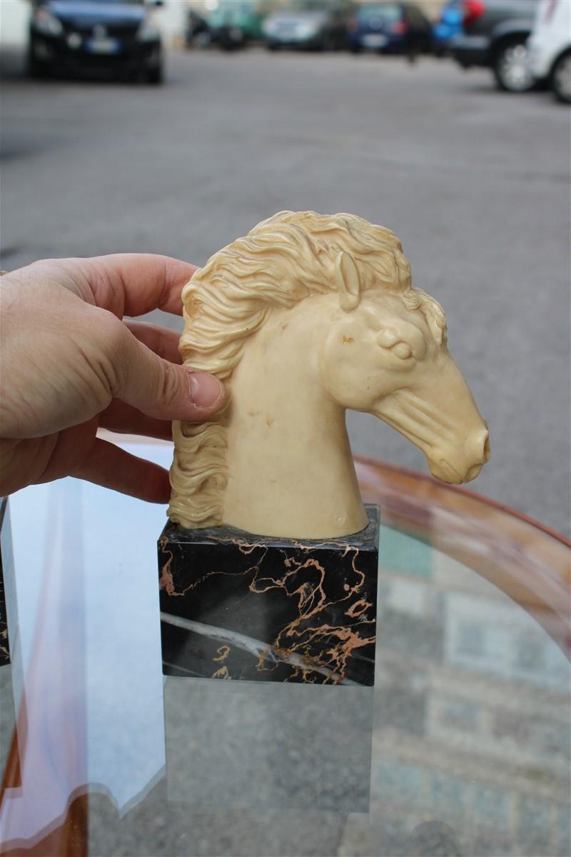 European Bookends Horse Faux Ivory and Portoro Marble Italian Design, 1950s