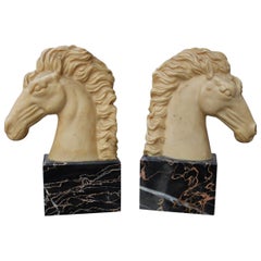 Bookends Horse Faux Ivory and Portoro Marble Italian Design, 1950s
