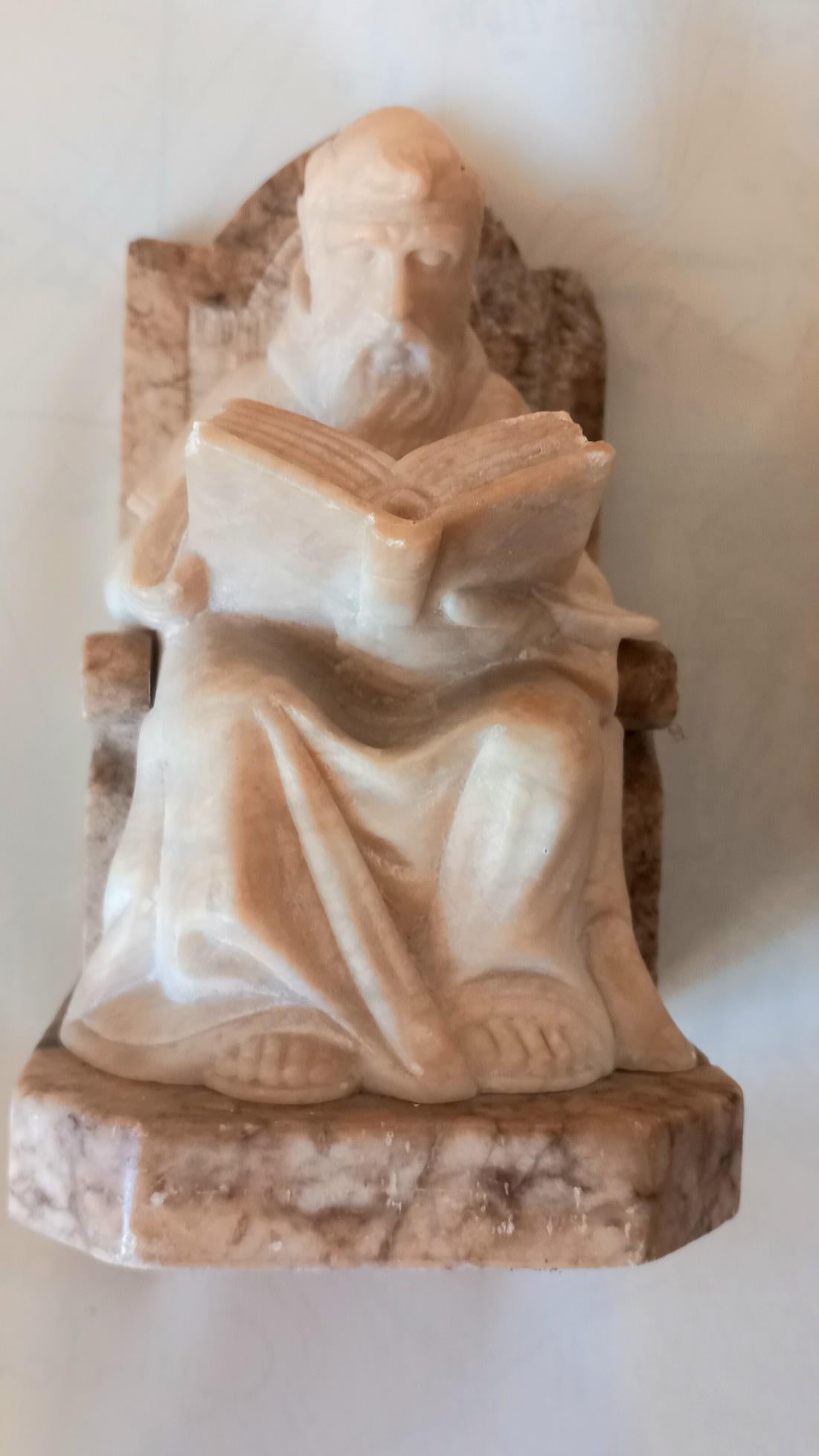  Bookends in Form of Renaissance Monk Library Natural Alabaster and Marble  For Sale 5
