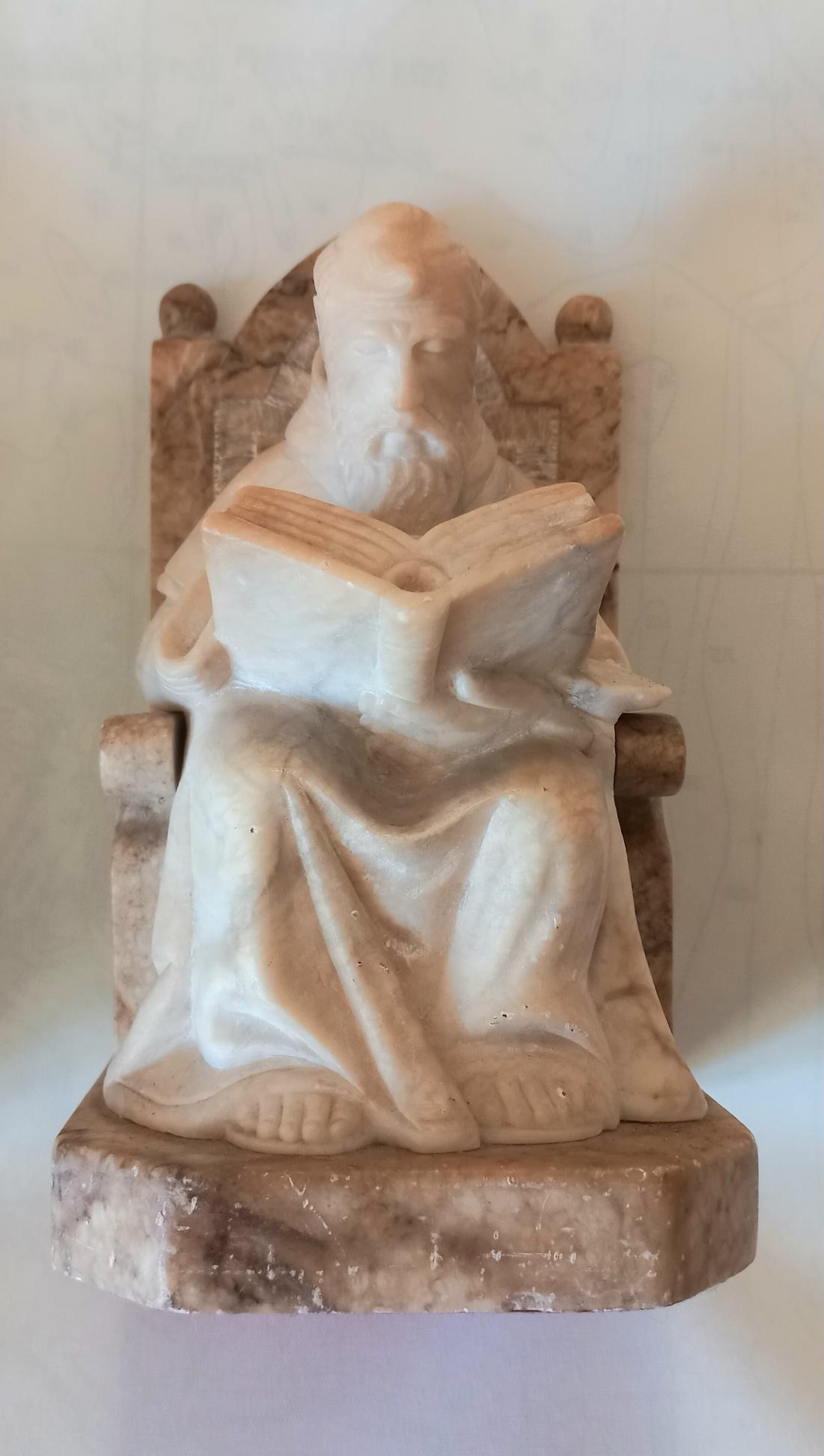  Bookends in Form of Renaissance Monk Library Natural Alabaster and Marble  For Sale 7