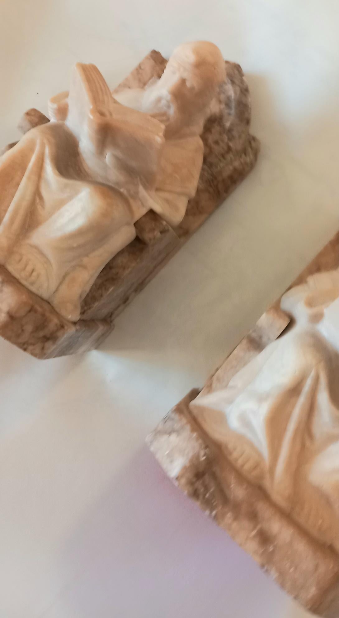 Bookends in Form of Renaissance Monk Library Natural Alabaster and Marble 10