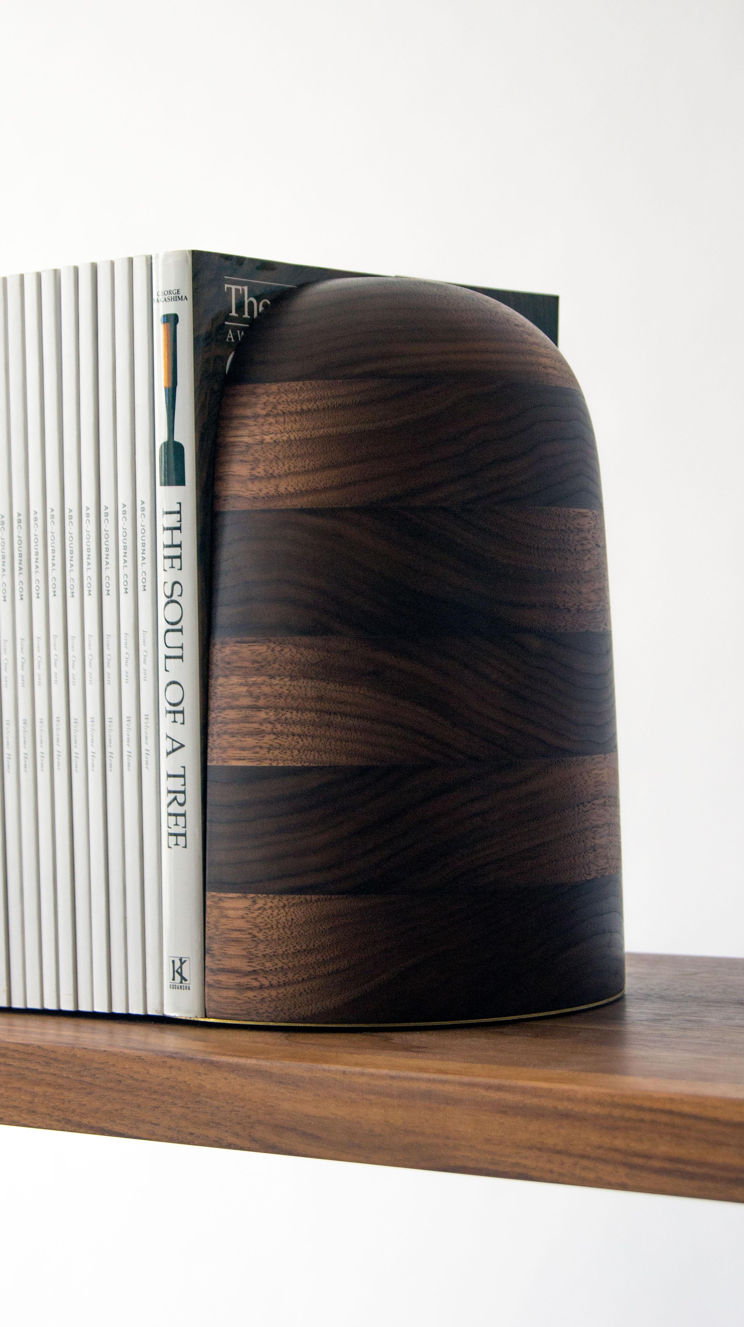 Walnut Bookends in Maple and Brass For Sale