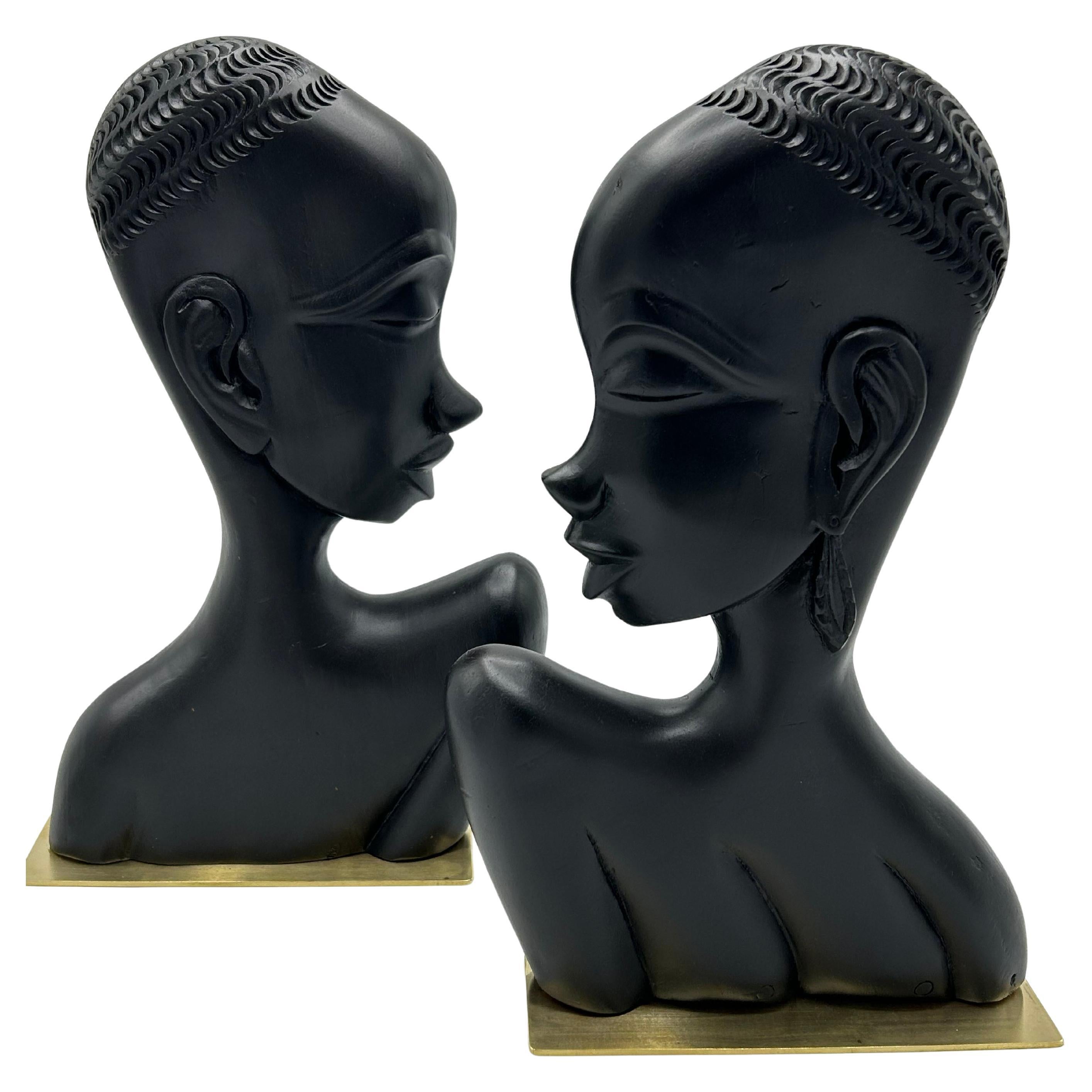 Bookends of a pair of African busts by Austrian designer Hagenauer