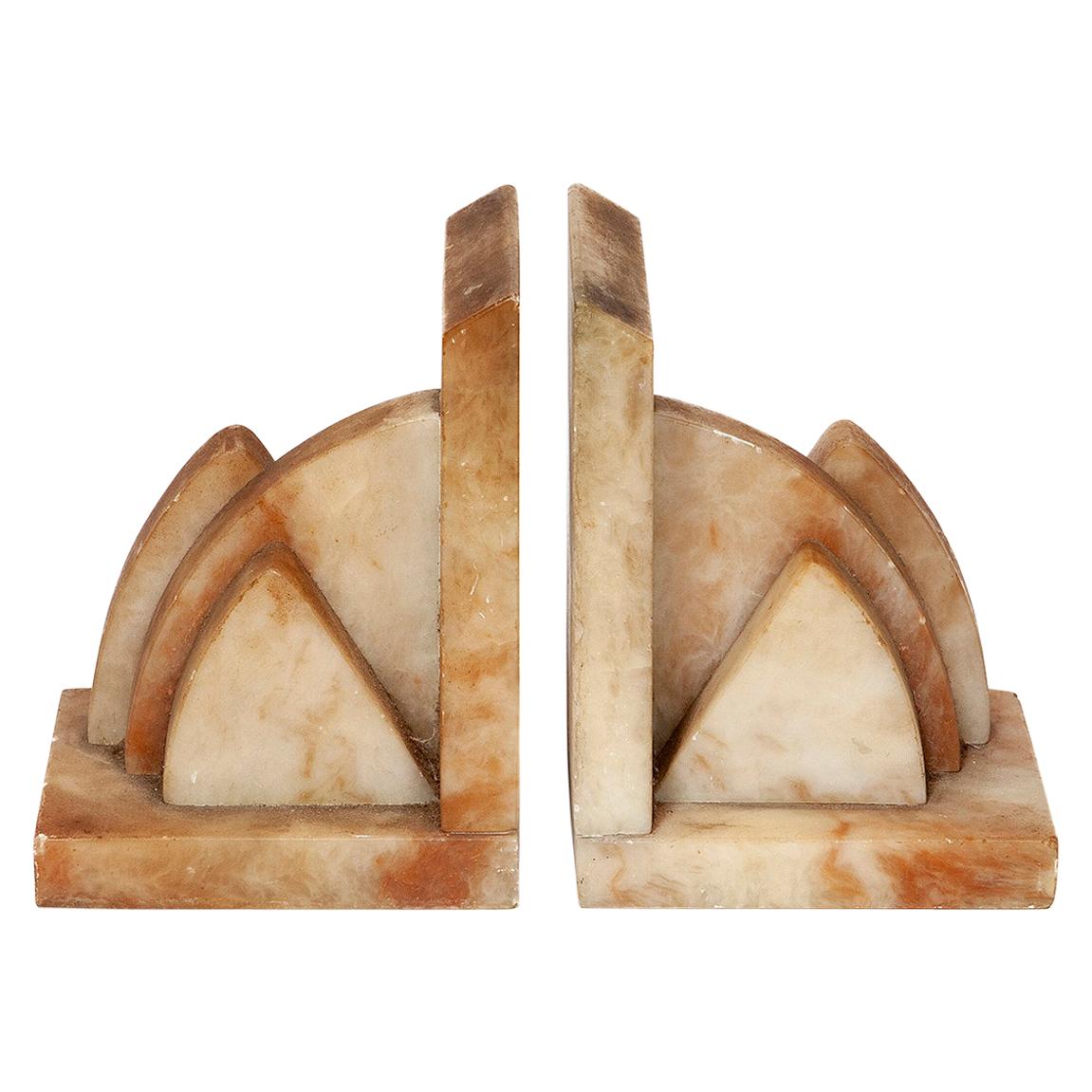 Bookends Pair Marble Art Deco Architectural Ochre For Sale