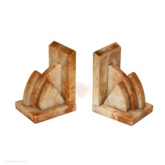 Bookends Pair Marble Art Deco Architectural Ochre