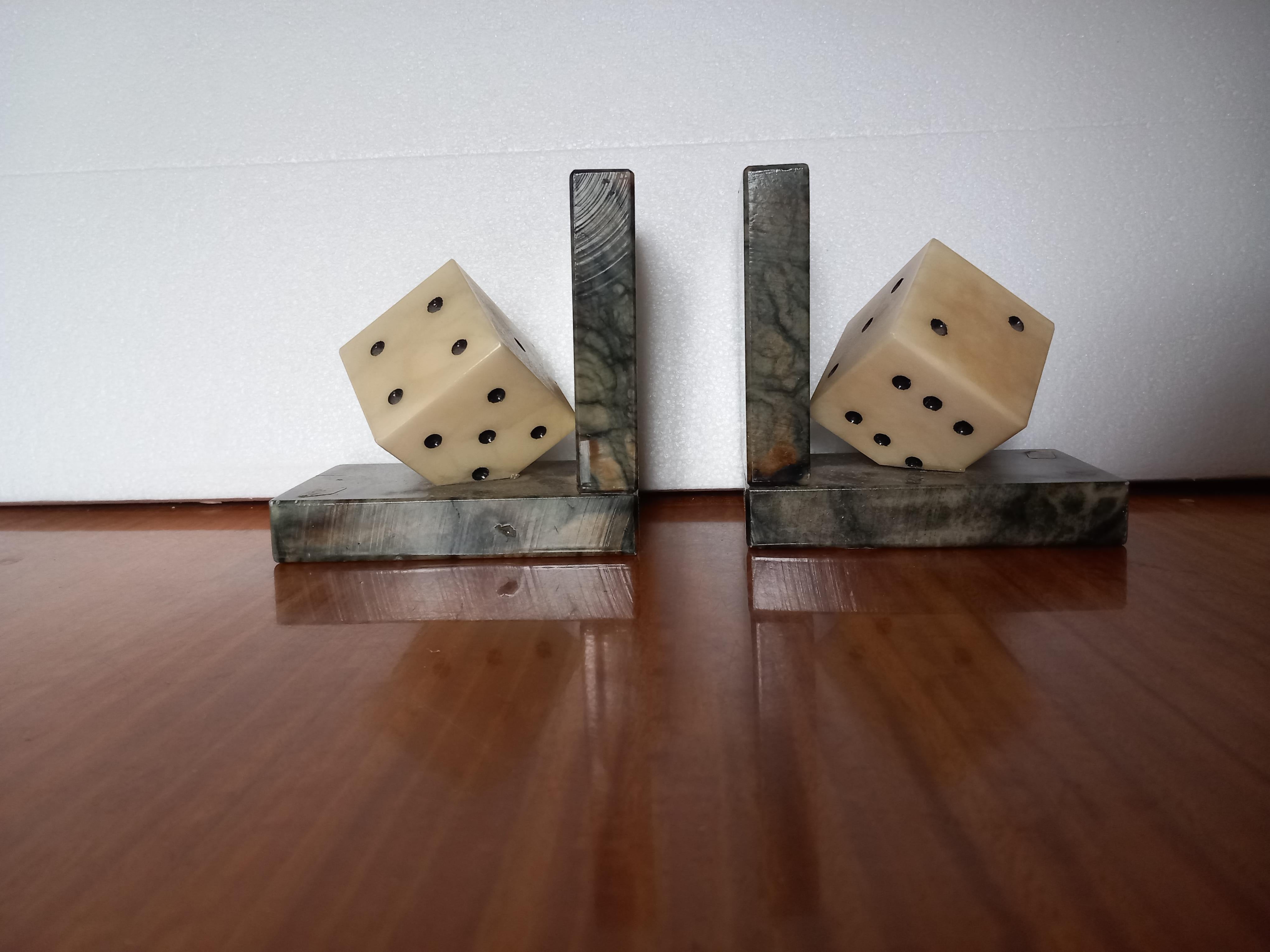 Art Deco Bookends Pair of Alabaster or Marble Dice-Shaped Spain 20th Century For Sale