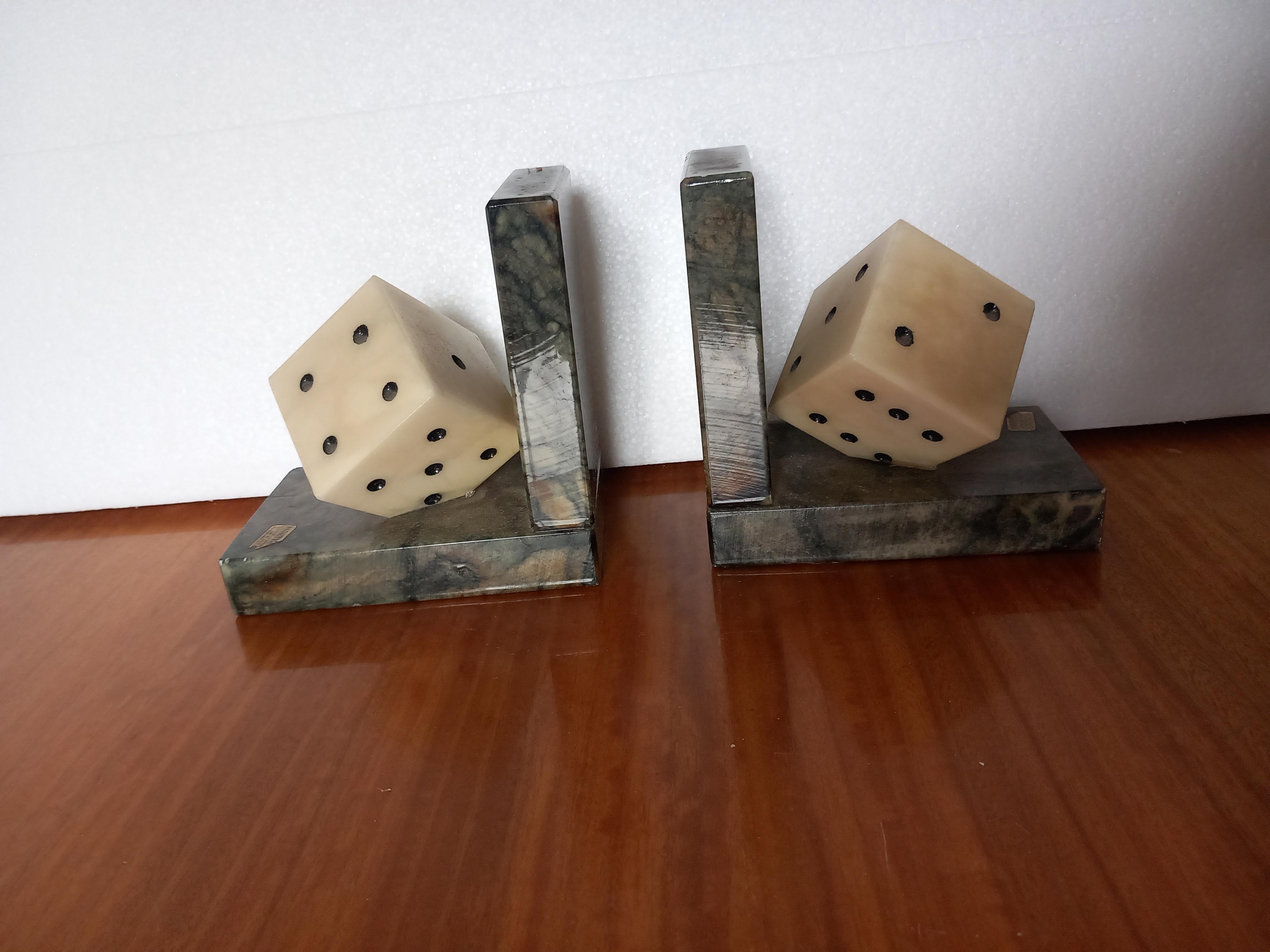 Spanish Bookends Pair of Alabaster or Marble Dice-Shaped Spain 20th Century For Sale