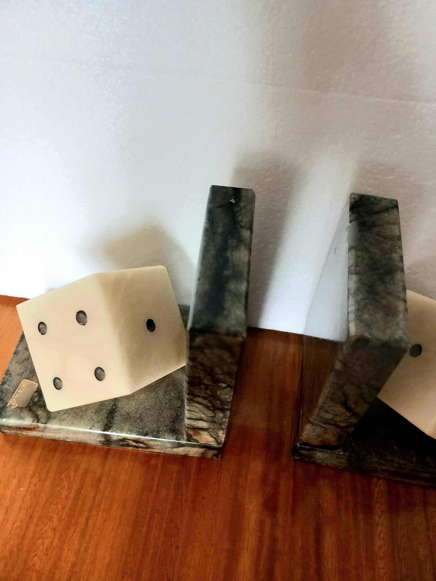 Bookends Pair of Alabaster or Marble Dice-Shaped Spain 20th Century For Sale 1