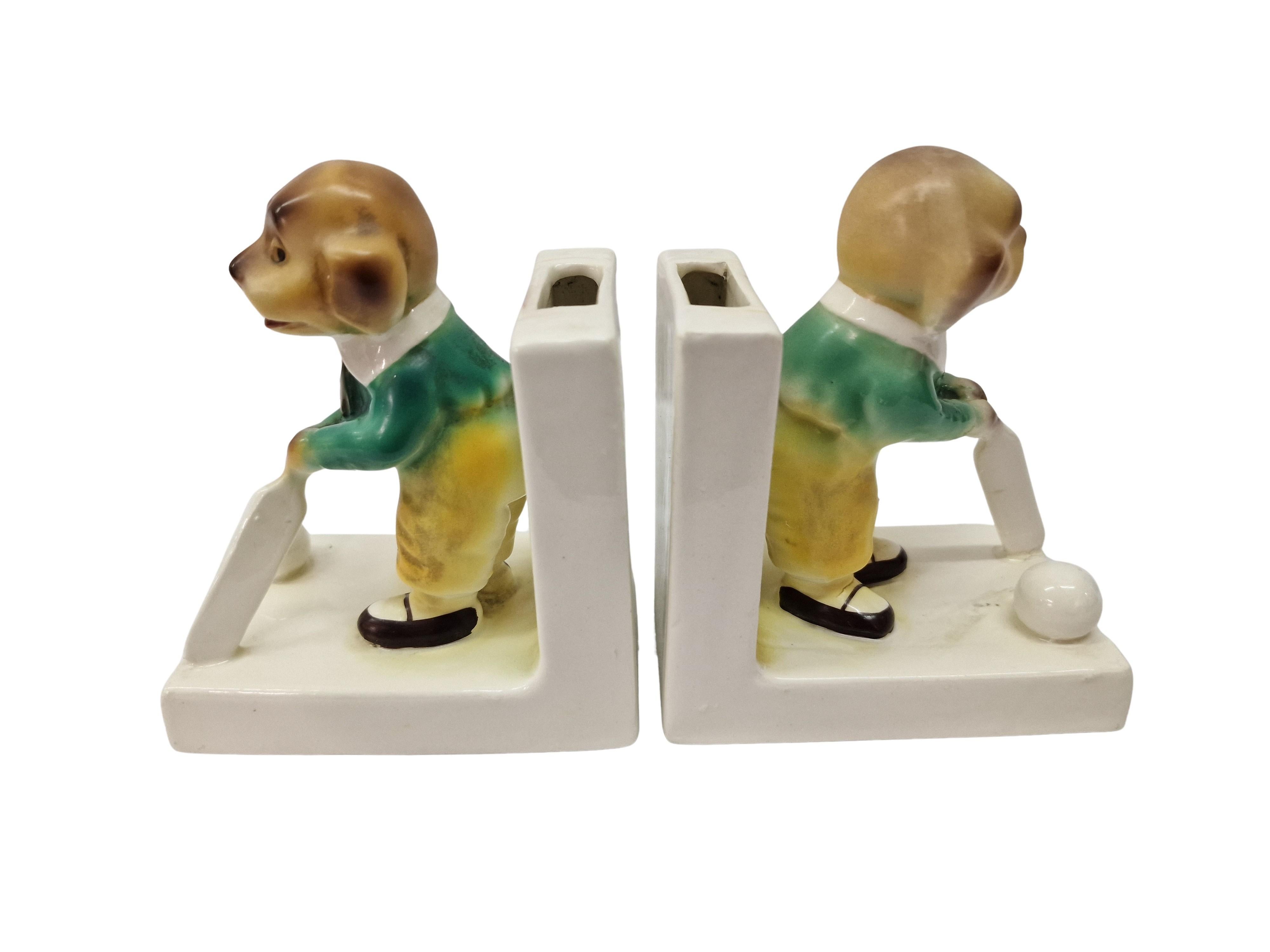 Bookends pair of cricket-playing dogs, porcelain, Art Deco, before 1923, England 3