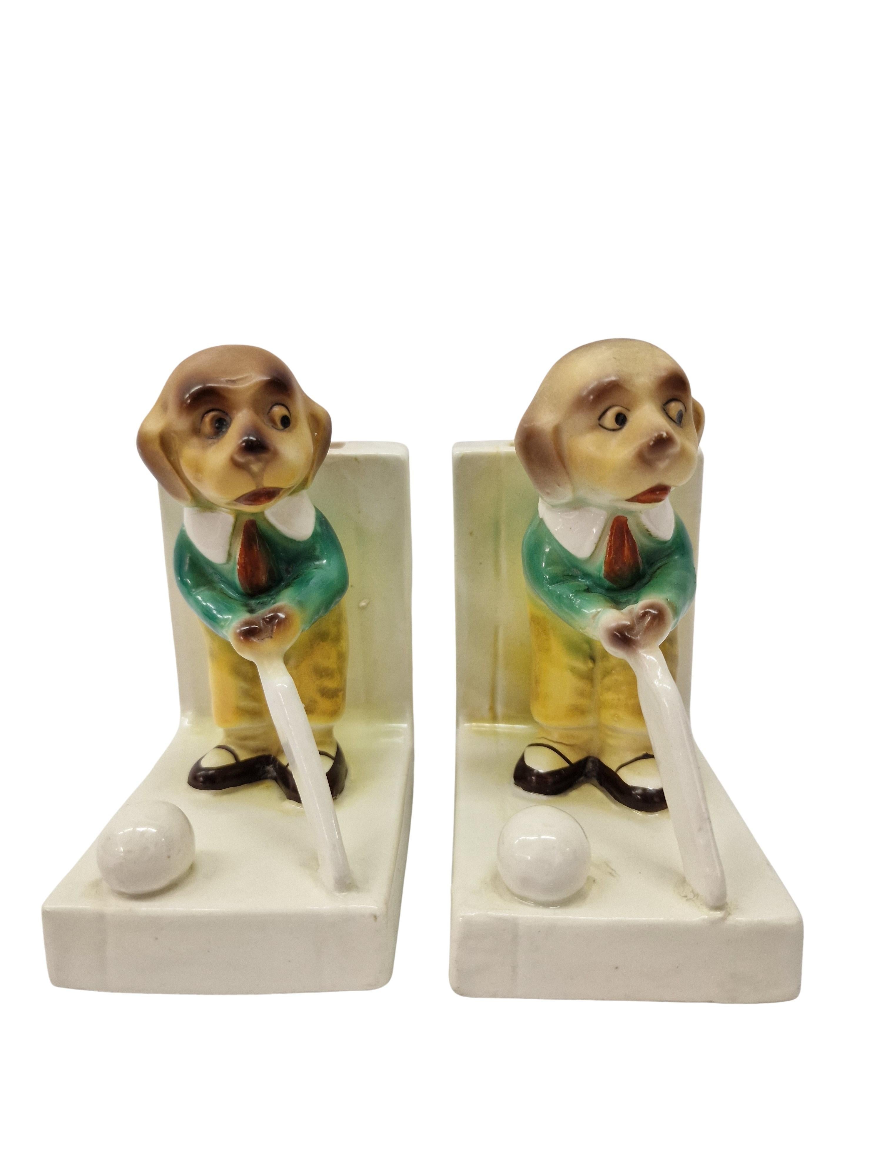 Bookends pair of cricket-playing dogs, porcelain, Art Deco, before 1923, England 5