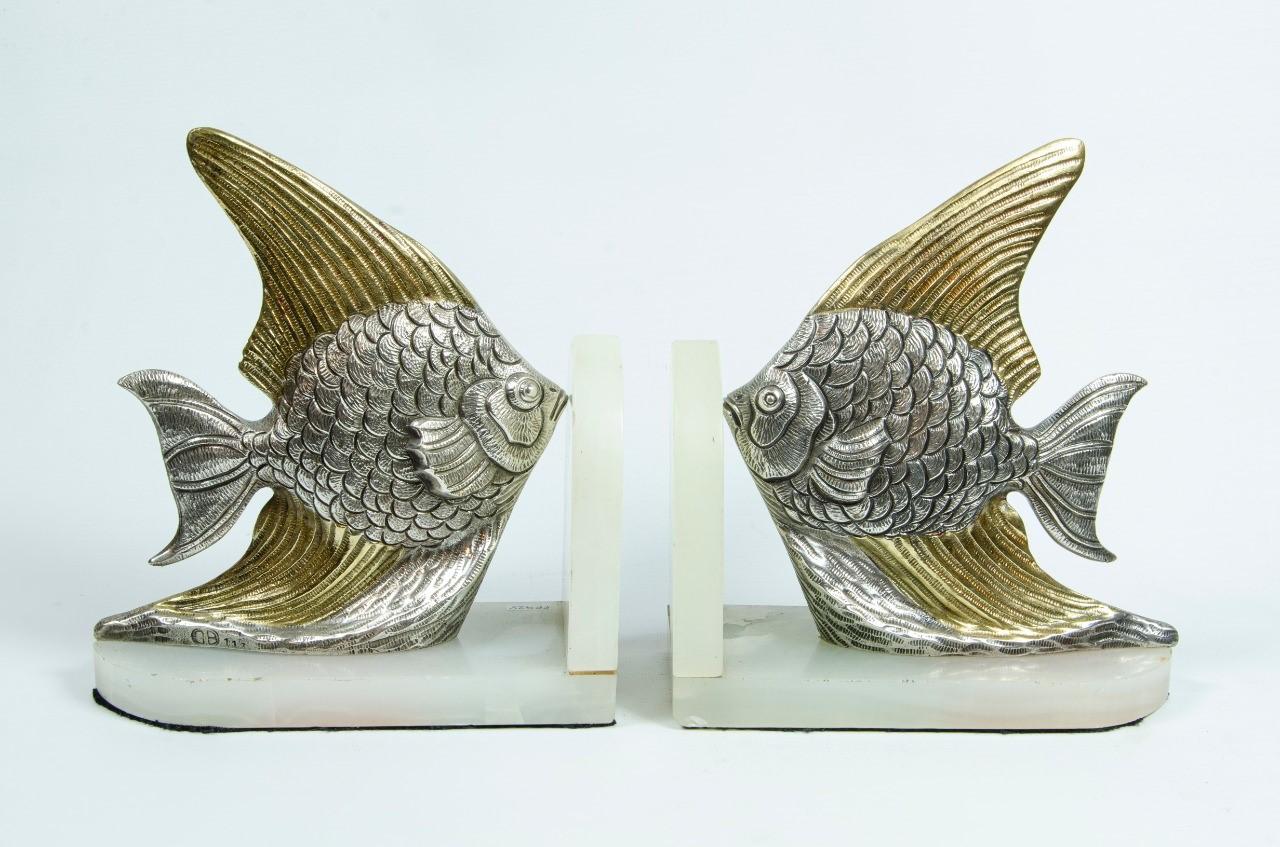 Art Deco Bookends with art deco fish sculpture 1930 For Sale