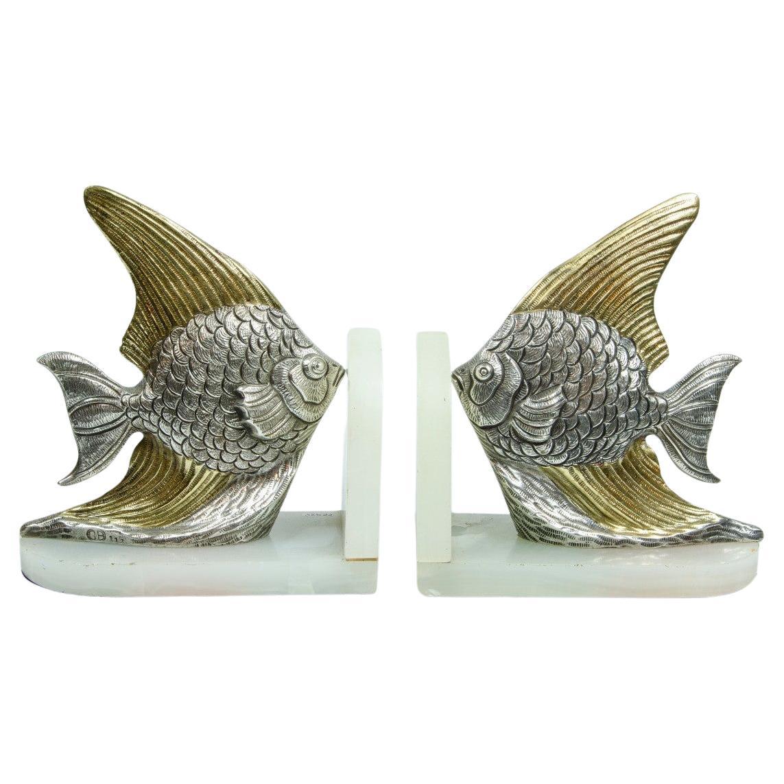 Bookends with art deco fish sculpture 1930 For Sale