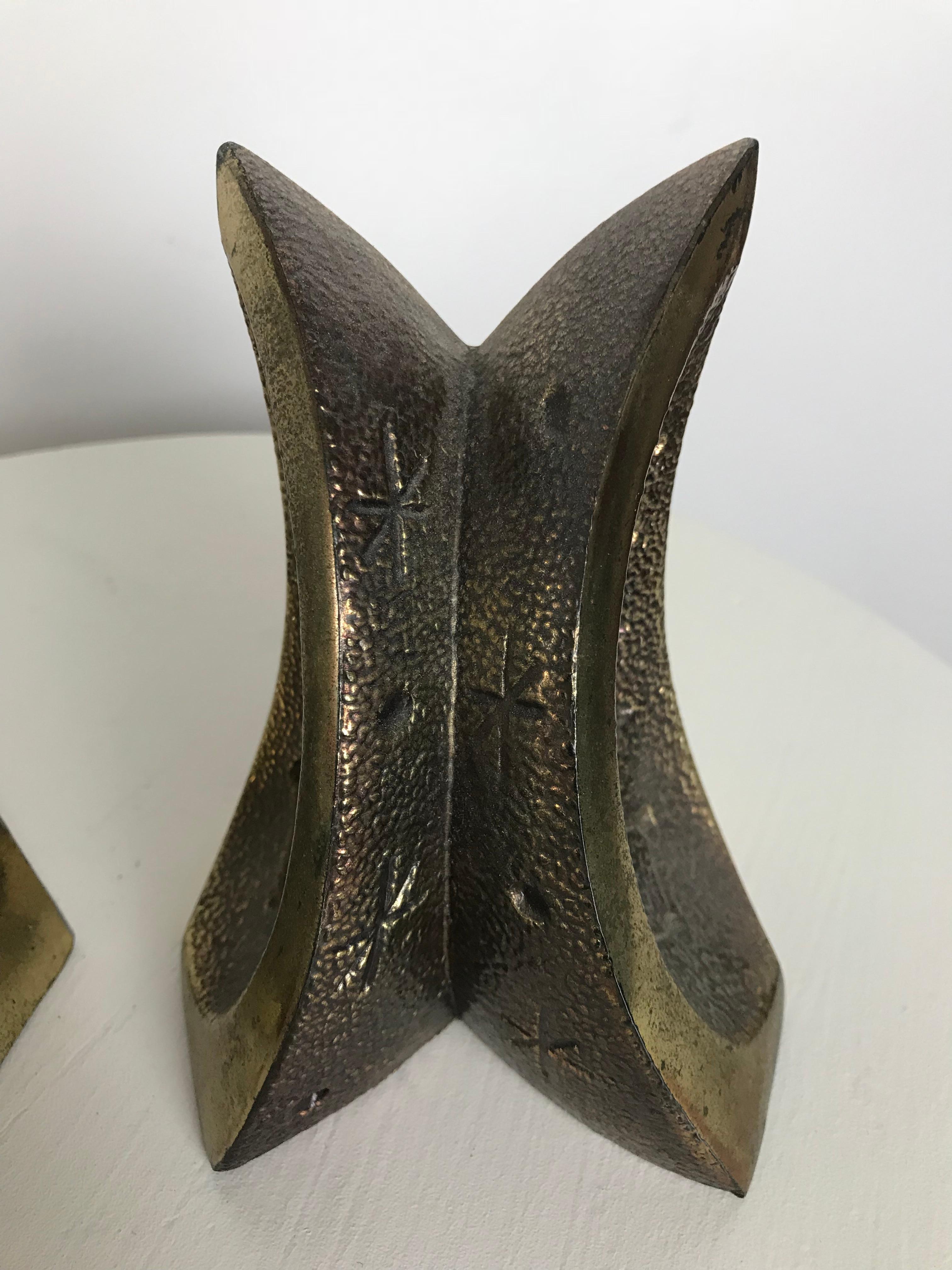 Mid-20th Century Mid Century Modern Bookends with Etched Modernist Designs After Ben Seibel