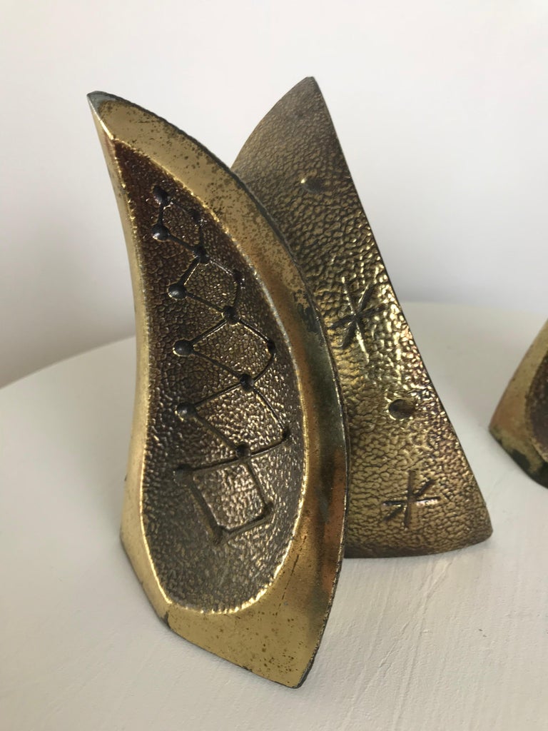 Mid Century Modern Bookends with Etched Modernist Designs After Ben
