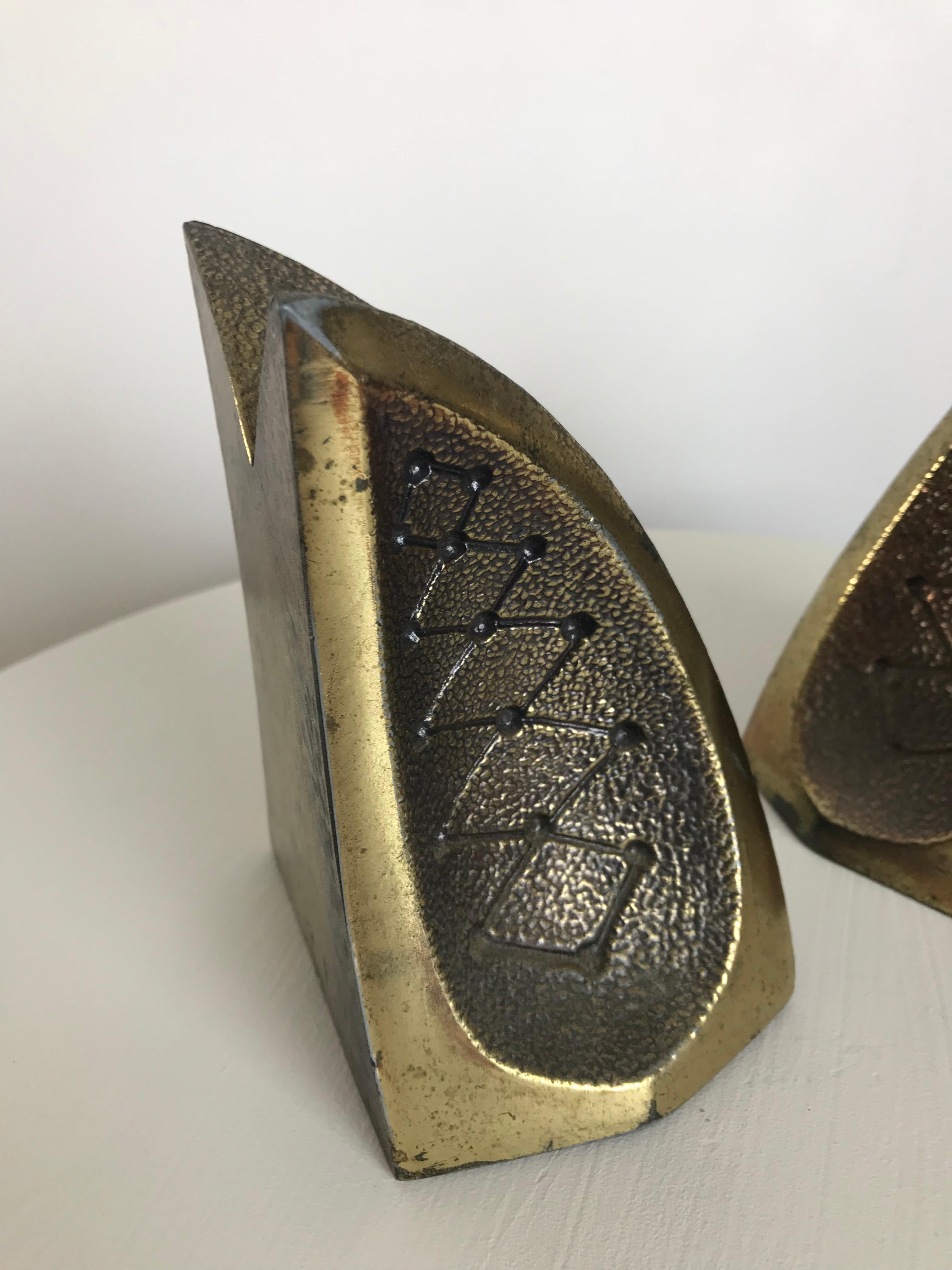 Mid Century Modern Bookends with Etched Modernist Designs After Ben Seibel 2