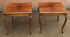 20th C. Handcrafted Bookmatched Brazilian Rosewood Provincial Side Tables, Pair