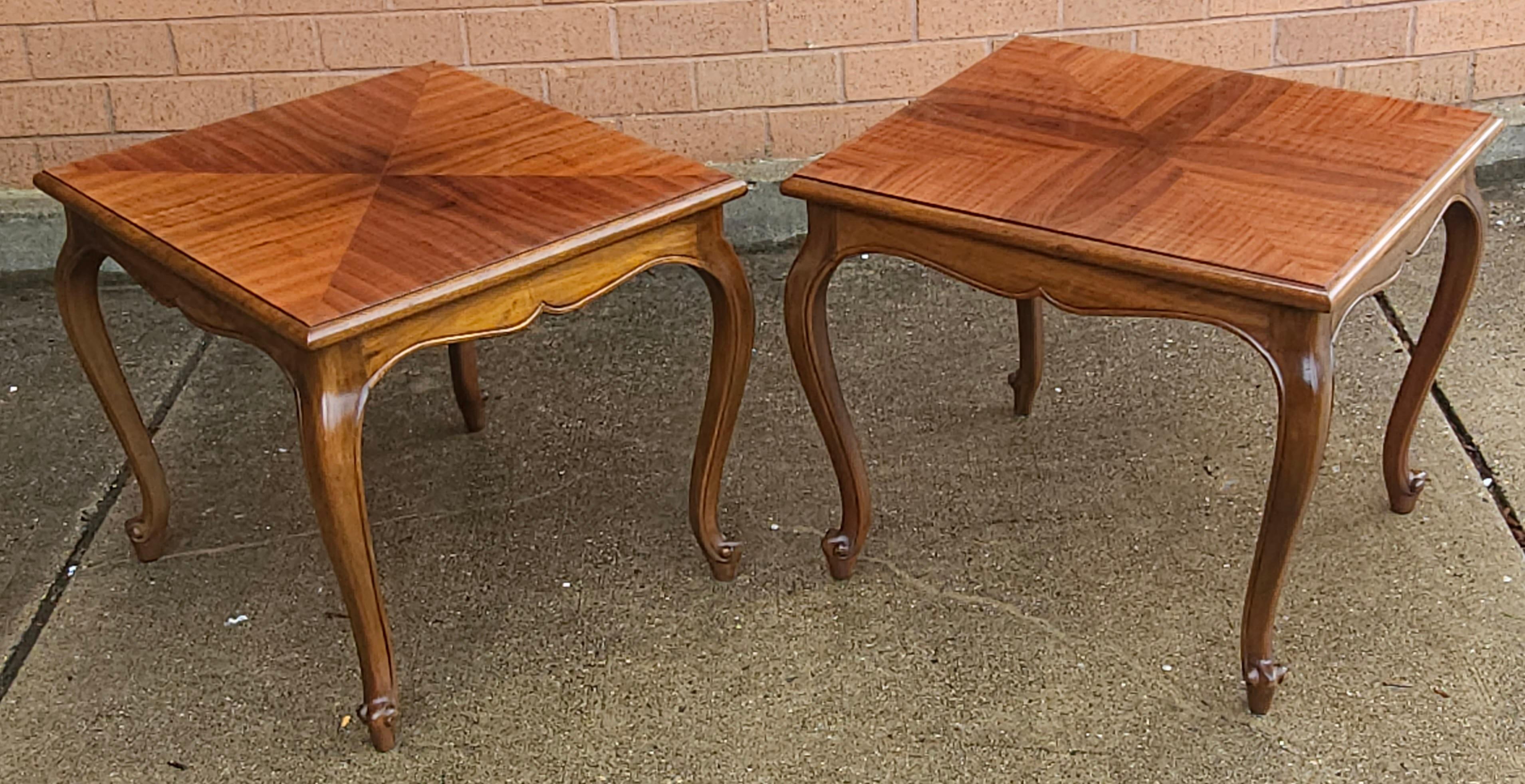 French Provincial 20th C. Handcrafted Bookmatched Brazilian Rosewood Provincial Side Tables, Pair For Sale