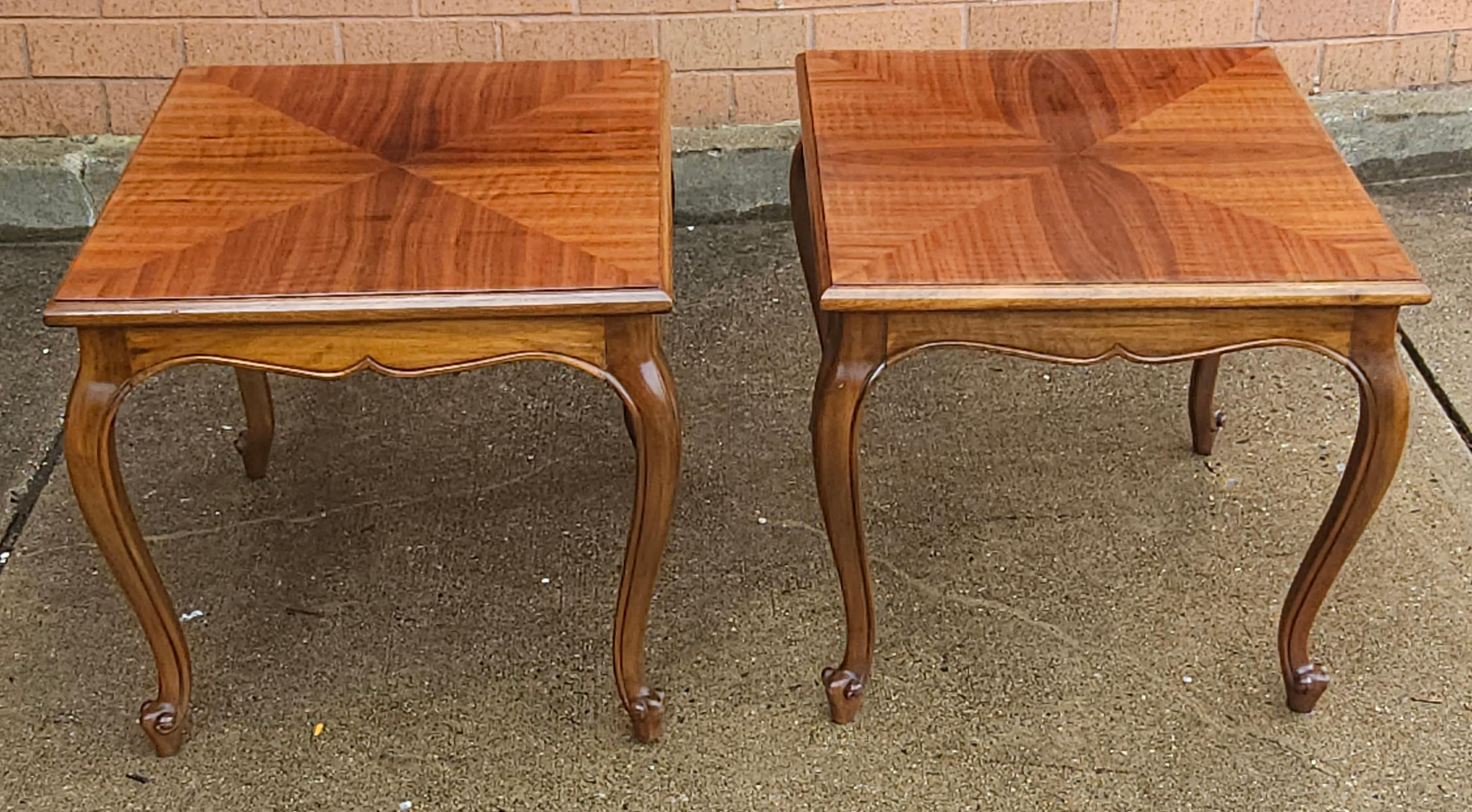 Hand-Crafted 20th C. Handcrafted Bookmatched Brazilian Rosewood Provincial Side Tables, Pair For Sale