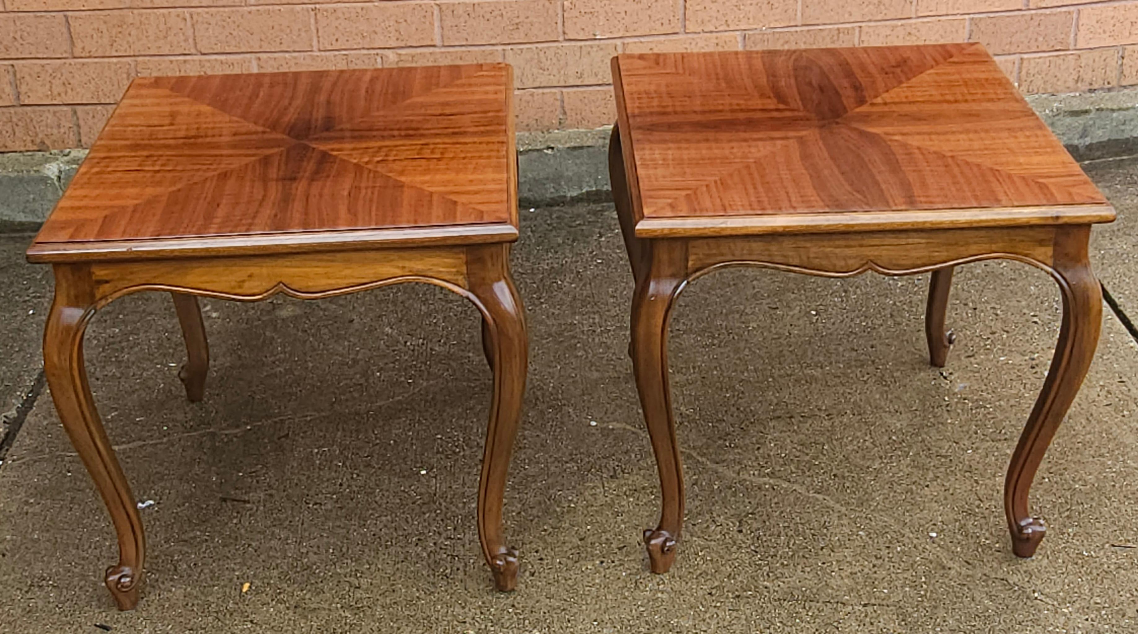 20th C. Handcrafted Bookmatched Brazilian Rosewood Provincial Side Tables, Pair In Good Condition For Sale In Germantown, MD