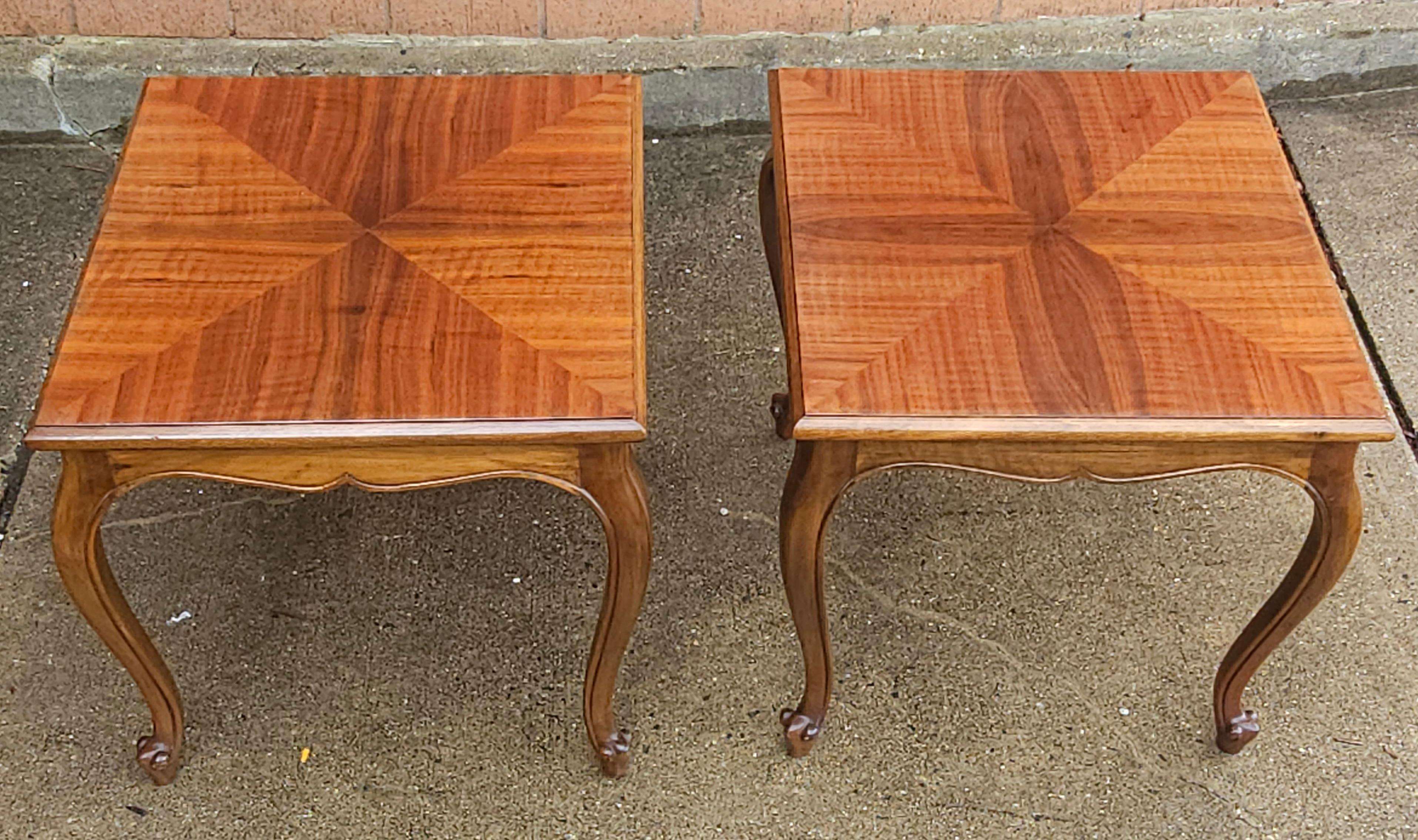 20th Century 20th C. Handcrafted Bookmatched Brazilian Rosewood Provincial Side Tables, Pair For Sale