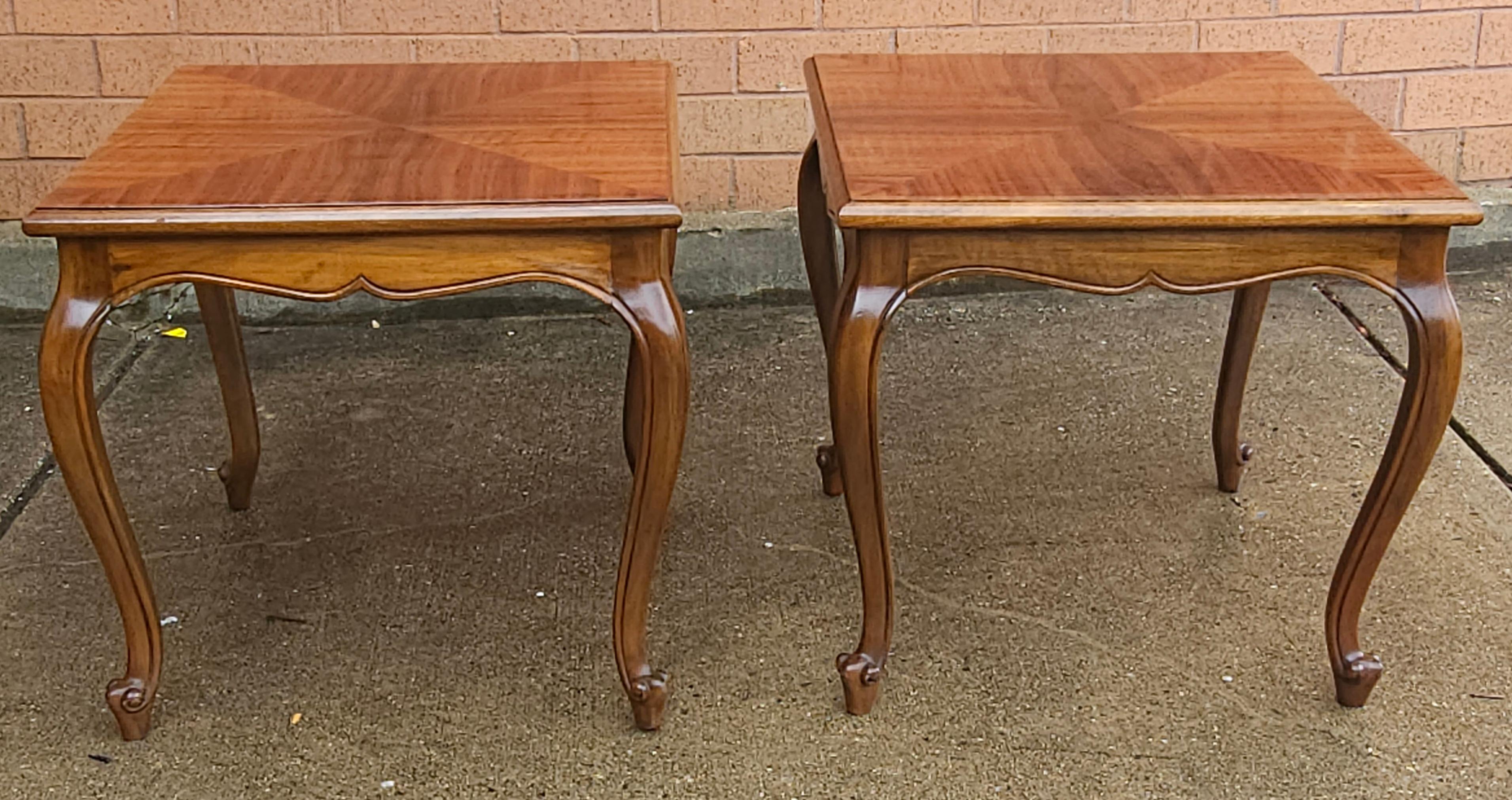 20th C. Handcrafted Bookmatched Brazilian Rosewood Provincial Side Tables, Pair For Sale 1