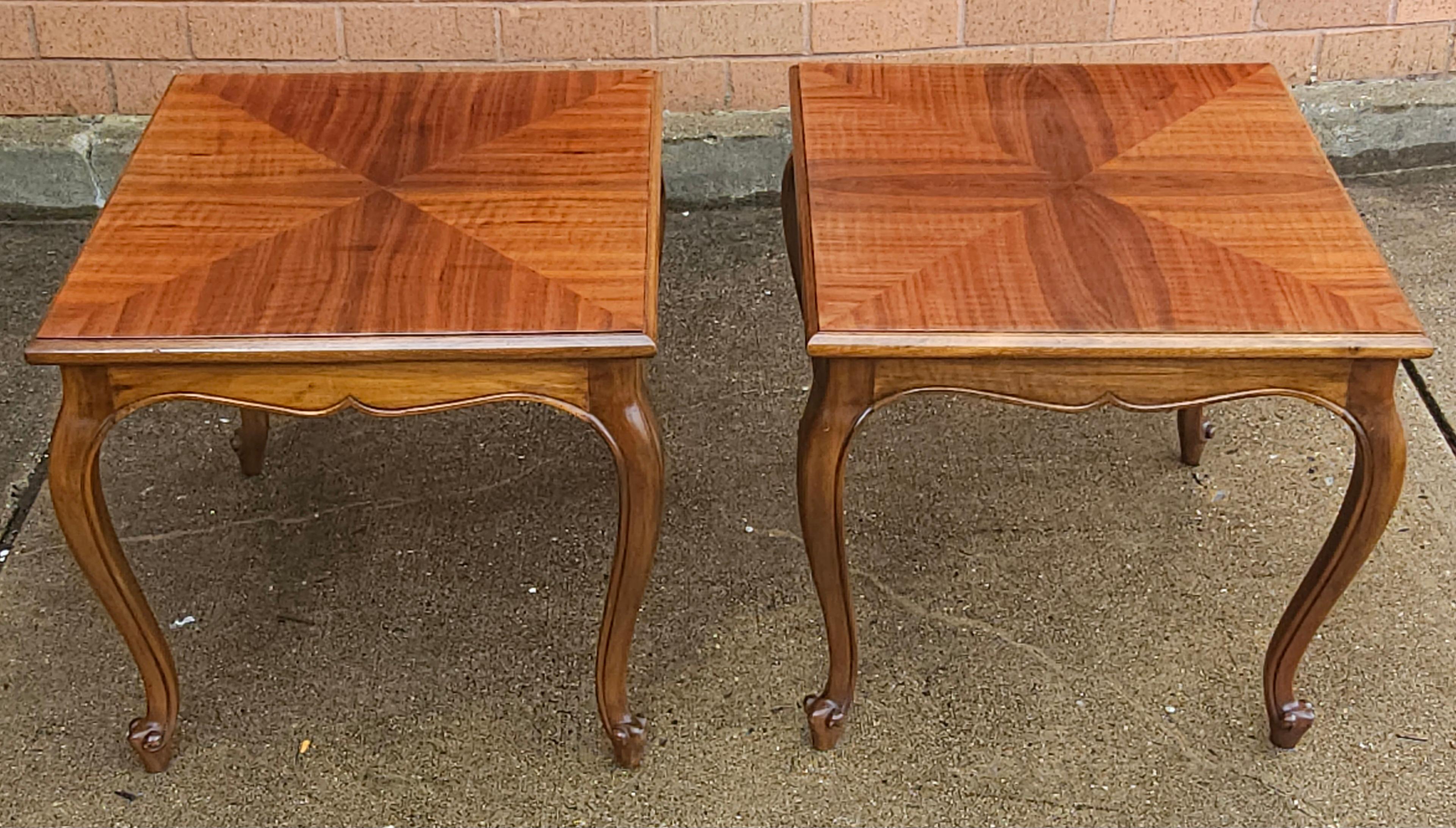20th C. Handcrafted Bookmatched Brazilian Rosewood Provincial Side Tables, Pair For Sale 2