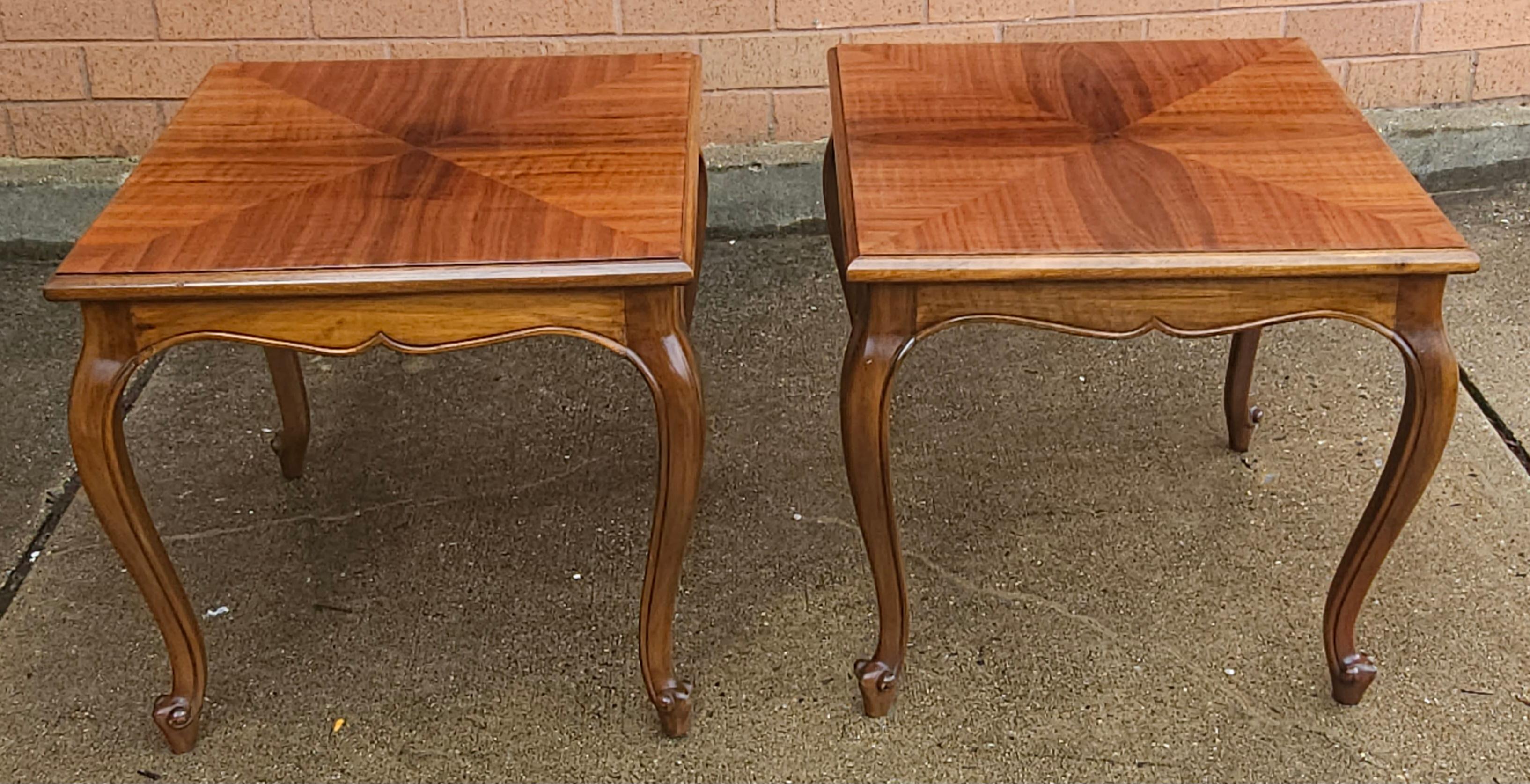 20th C. Handcrafted Bookmatched Brazilian Rosewood Provincial Side Tables, Pair For Sale 3