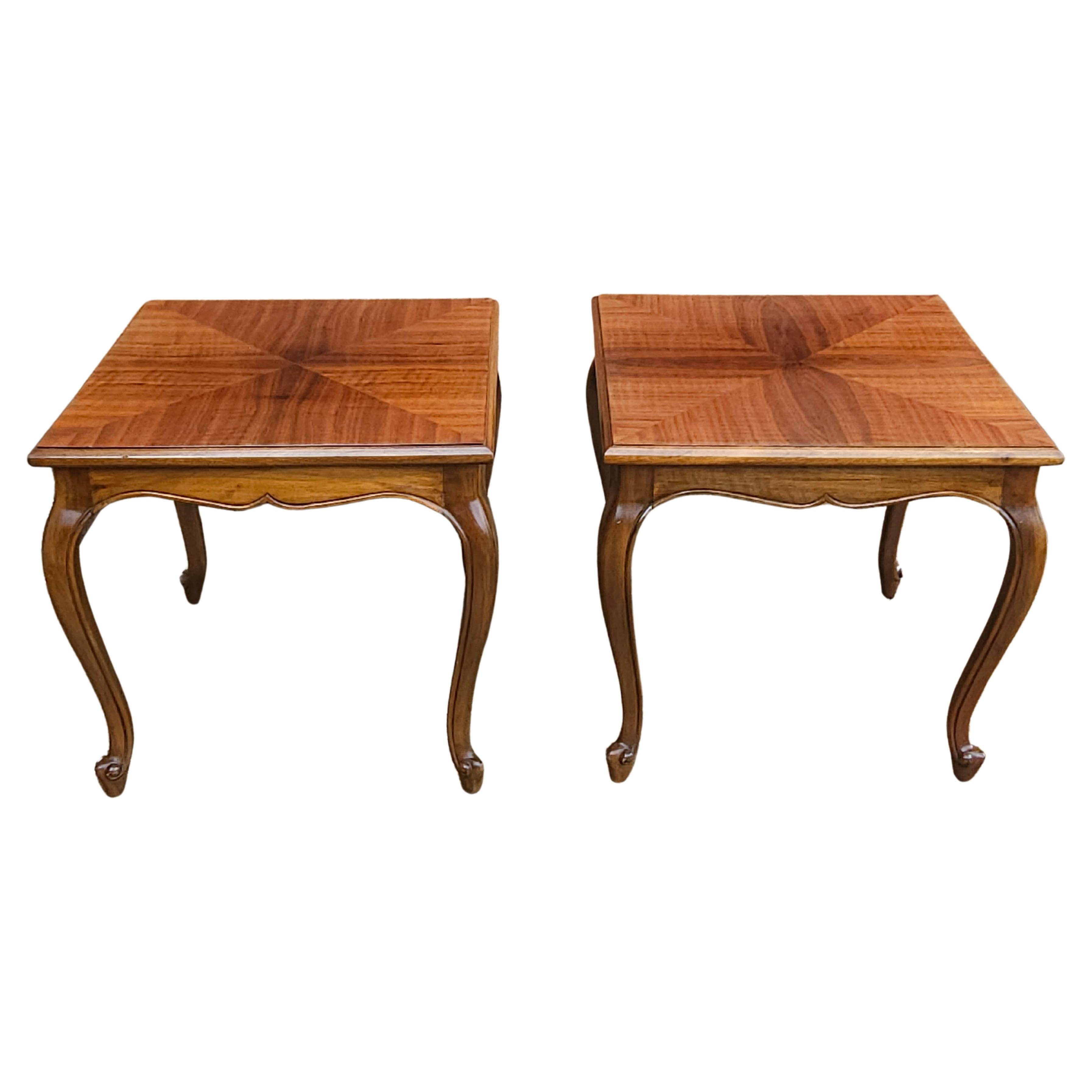 20th C. Handcrafted Bookmatched Brazilian Rosewood Provincial Side Tables, Pair