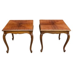 Vintage 20th C. Handcrafted Bookmatched Brazilian Rosewood Provincial Side Tables, Pair