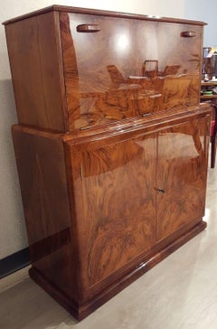Bookmatched Burl Elm Cocktail Cabinet or Dry Bar Sycamore Inside Art Deco