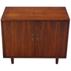 Bookmatched Front Walnut Veneer Brass Hardware Small Two-Door Credenza Cabinet
