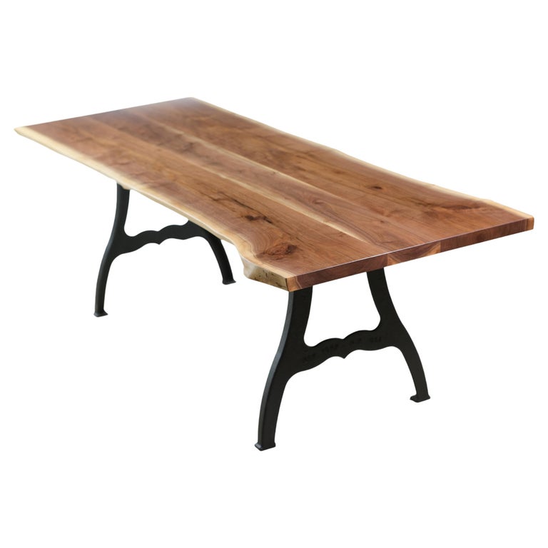 Bookmatched Live Edge Walnut Table Industrial New York Legs For Sale at