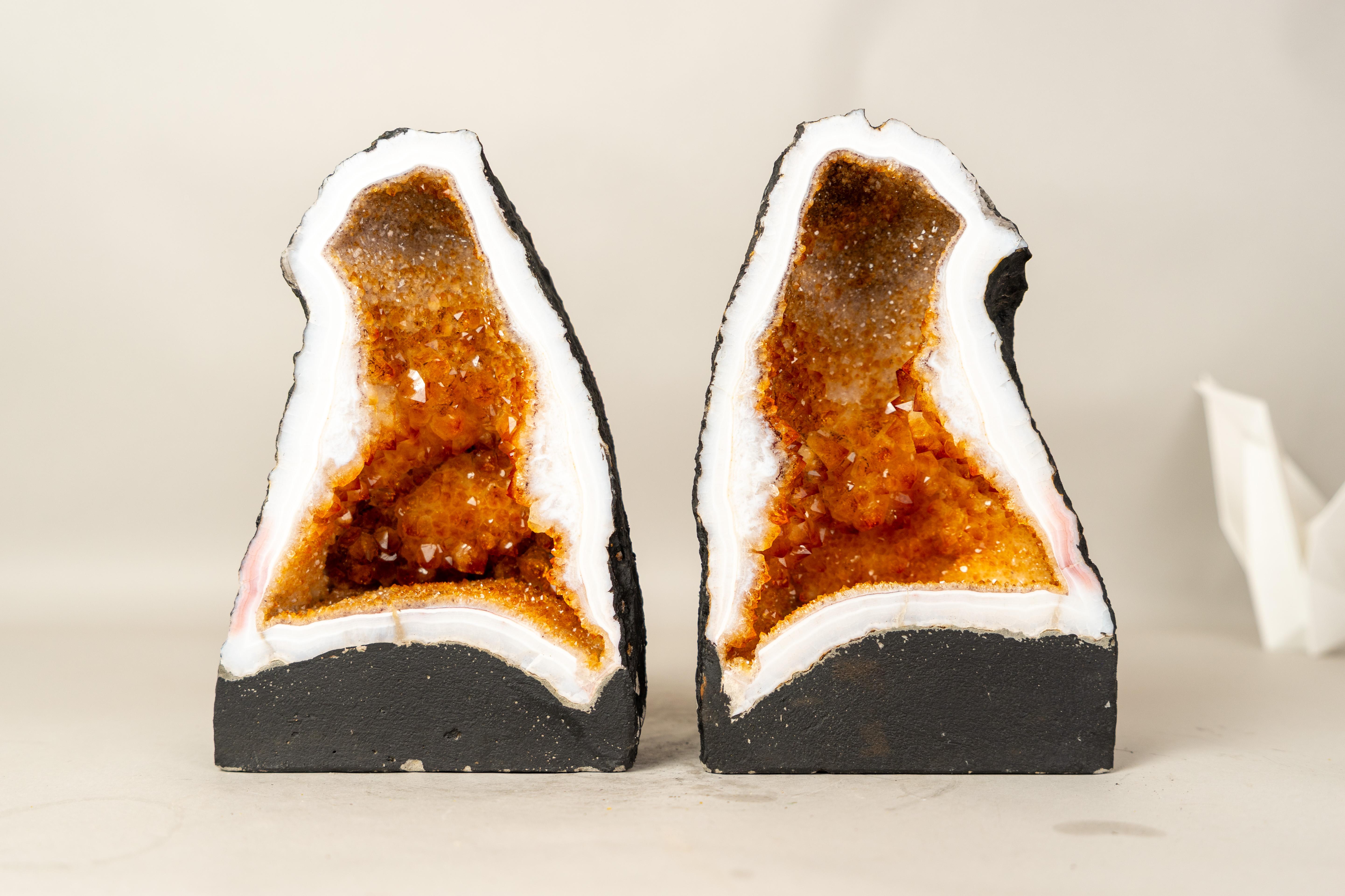 Bookmatched Pair of Citrine Geode Cathedrals en vente 1