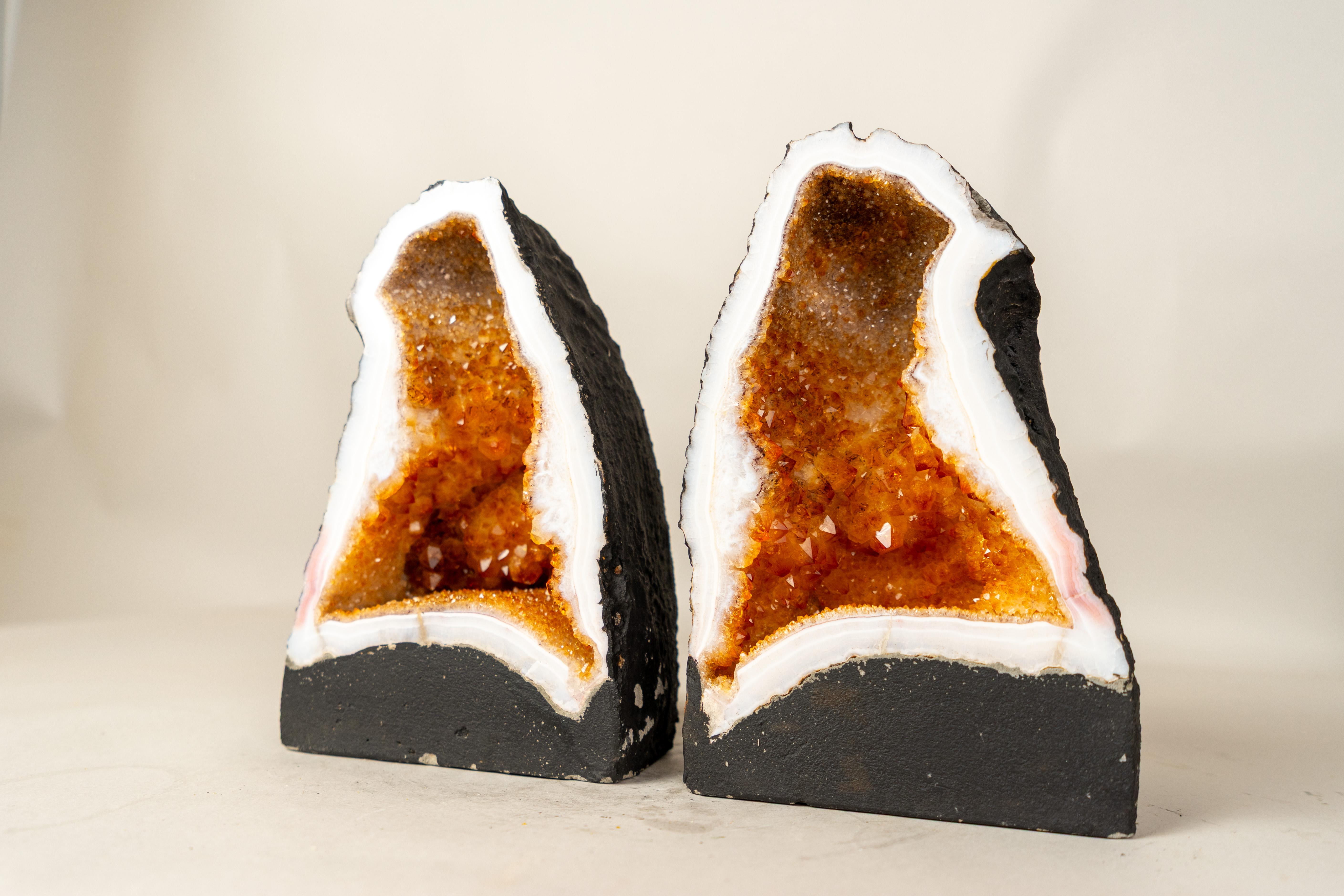 Bookmatched Pair of Citrine Geode Cathedrals en vente 3