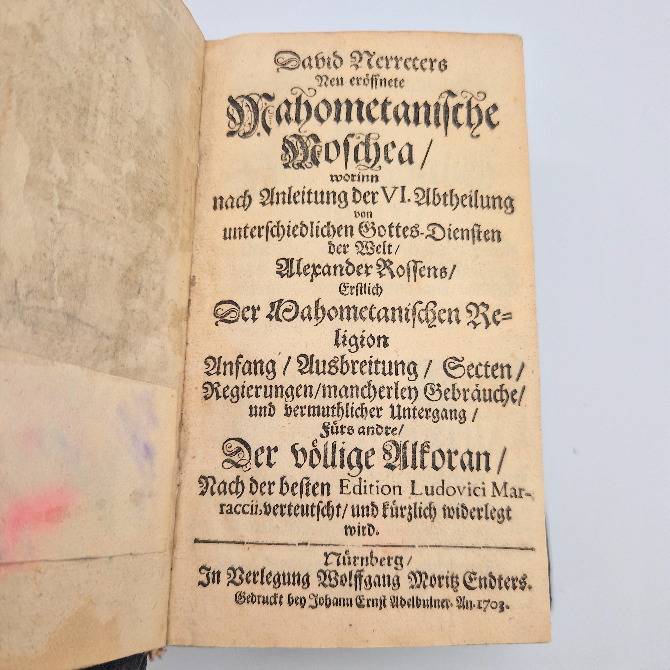 18th Century and Earlier Book.Neu eröffnete Mahometanische Moschea.First German Translation of Quran 1703 For Sale