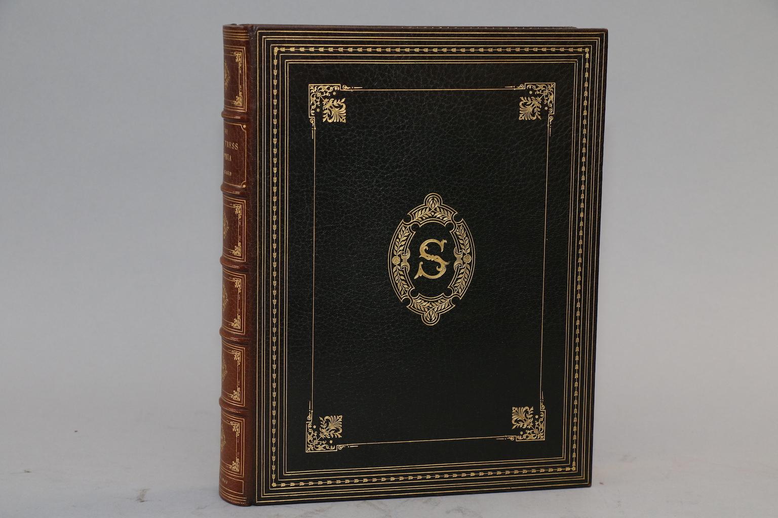 1 volume. Folio. Bound in full green Morocco by Birdsall, with all edges gilt and ornate gilt on covers & spine, as well as a hand-colored frontispiece. Printed on fine paper. Profusely illustrated. Published in London, Paris, & New York by Goupil &