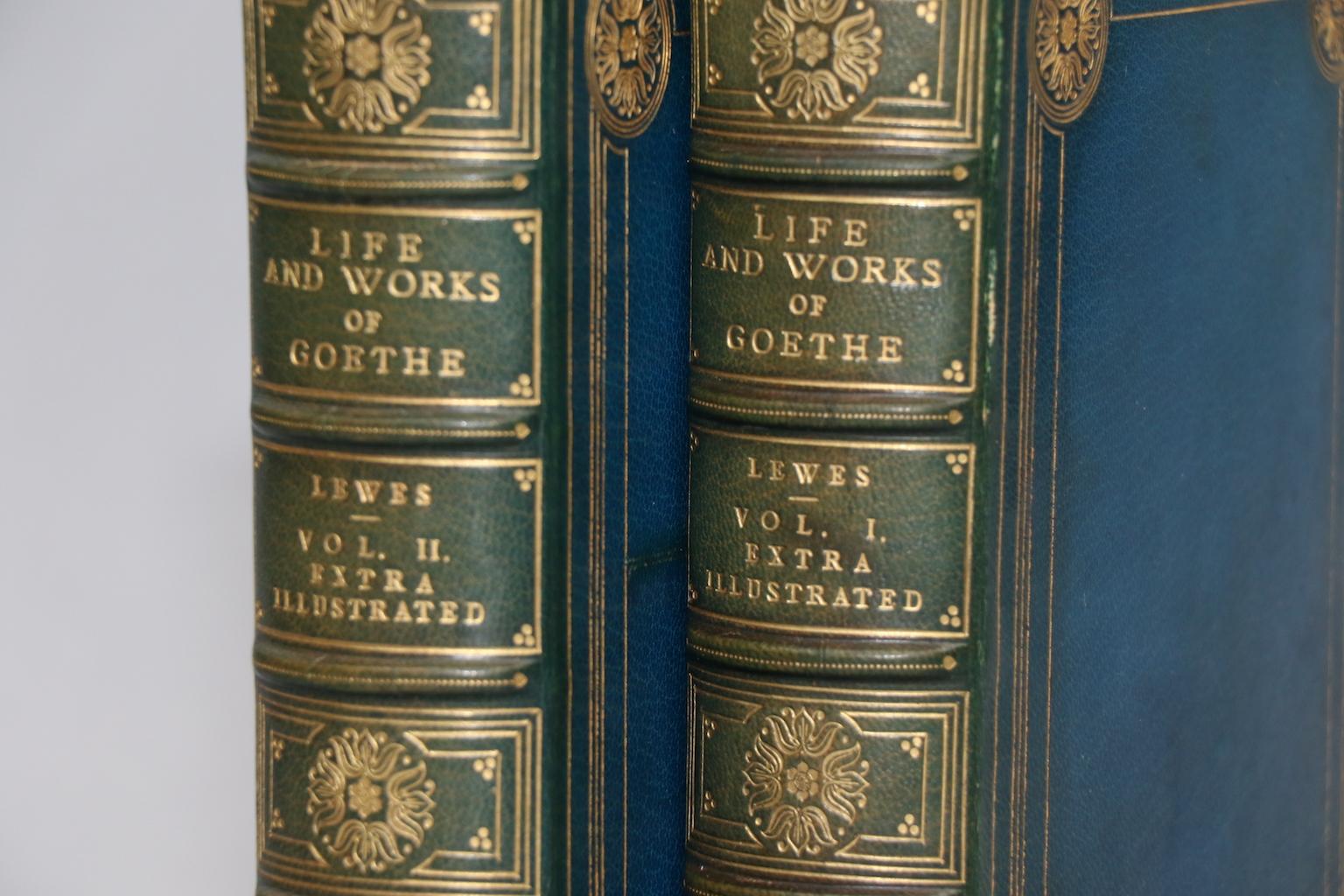 Leatherbound. Two volumes. Octavo. Bound by Root & Son in full blue morocco with top edges gilt, raised bands, & gilt tooling on covers & spines. With sketches of his age and contemporaries with two frontispieces and extra-illustrated by the
