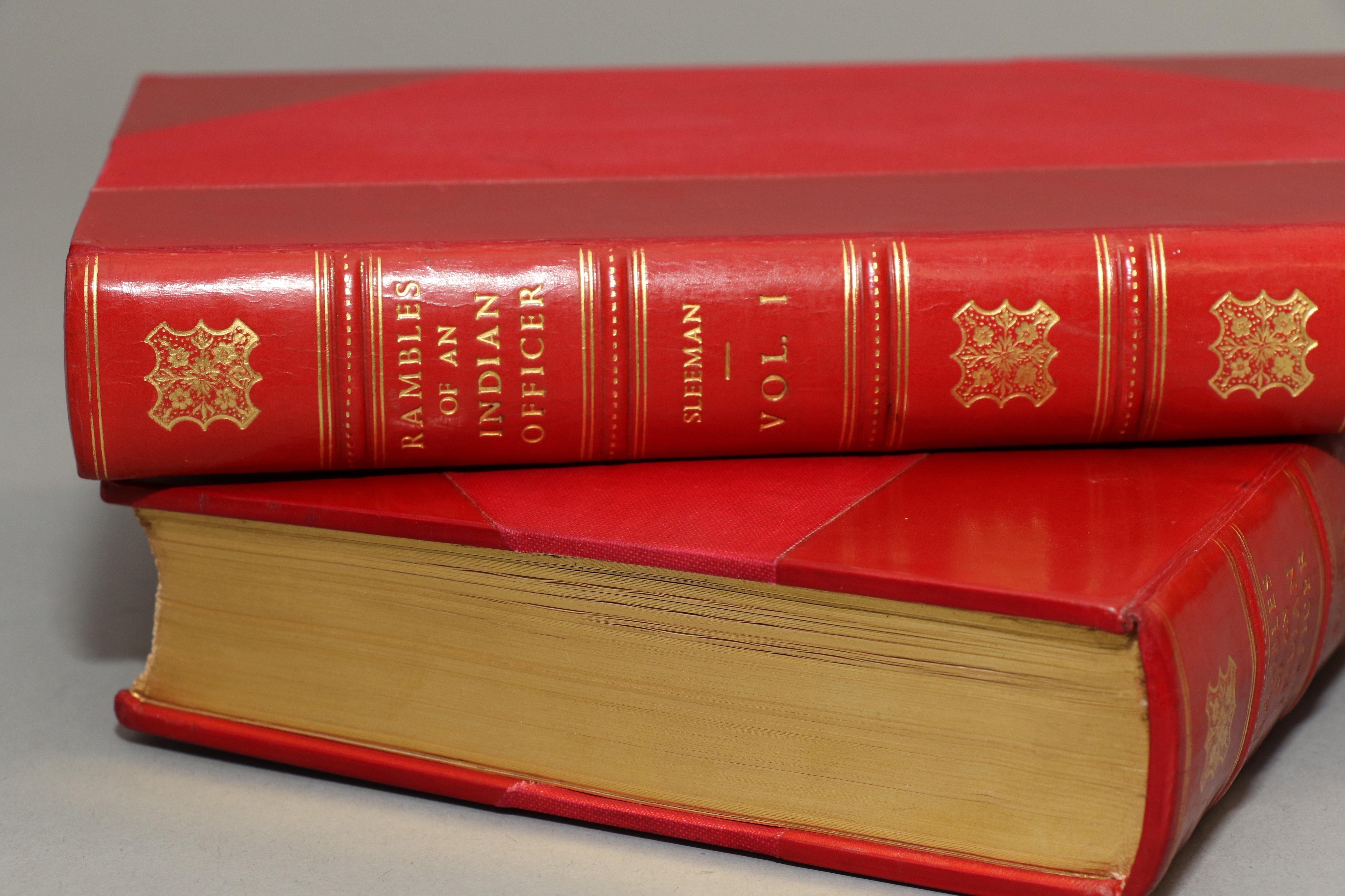 2 volumes. First edition! Bound in 3/4 red calf by Bayntun with top edges gilt, raised bands, & gilt panels. Ilustrated with 32 chromo lithographed plates & 9 original watercolors. Original covers bound in the rear.