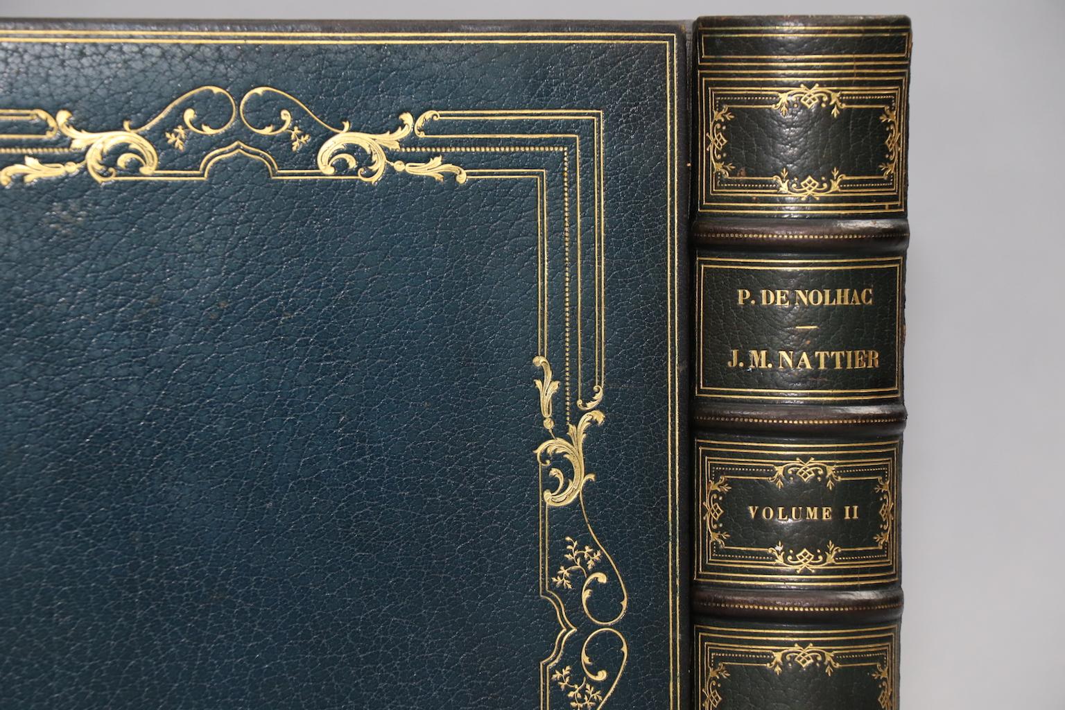 Leatherbound. Two volumes. Folio. Exquisitely bound in full blue morocco with elaborate leather & silk doublers by Chambolle Duru (French Binder). Limited to 10 copies signed by the author, this is #5. Plates in three states (one hand-colored), with