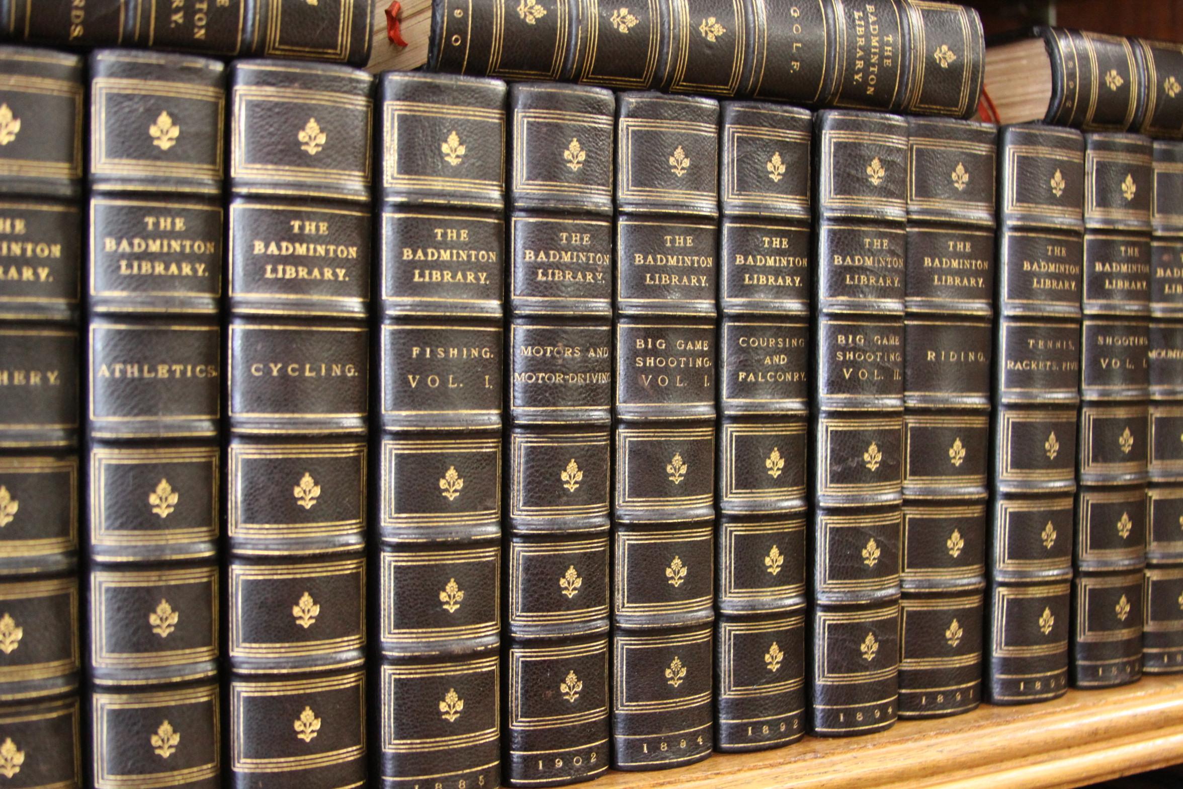 Twenty-eight volumes .Published: London, Longmans, Green and Company, circa 1892. The badminton Library collection of sport with various authors. Illustrated through-out set. Title include Skating, Rowing, Yachting, sea fishing, racing and