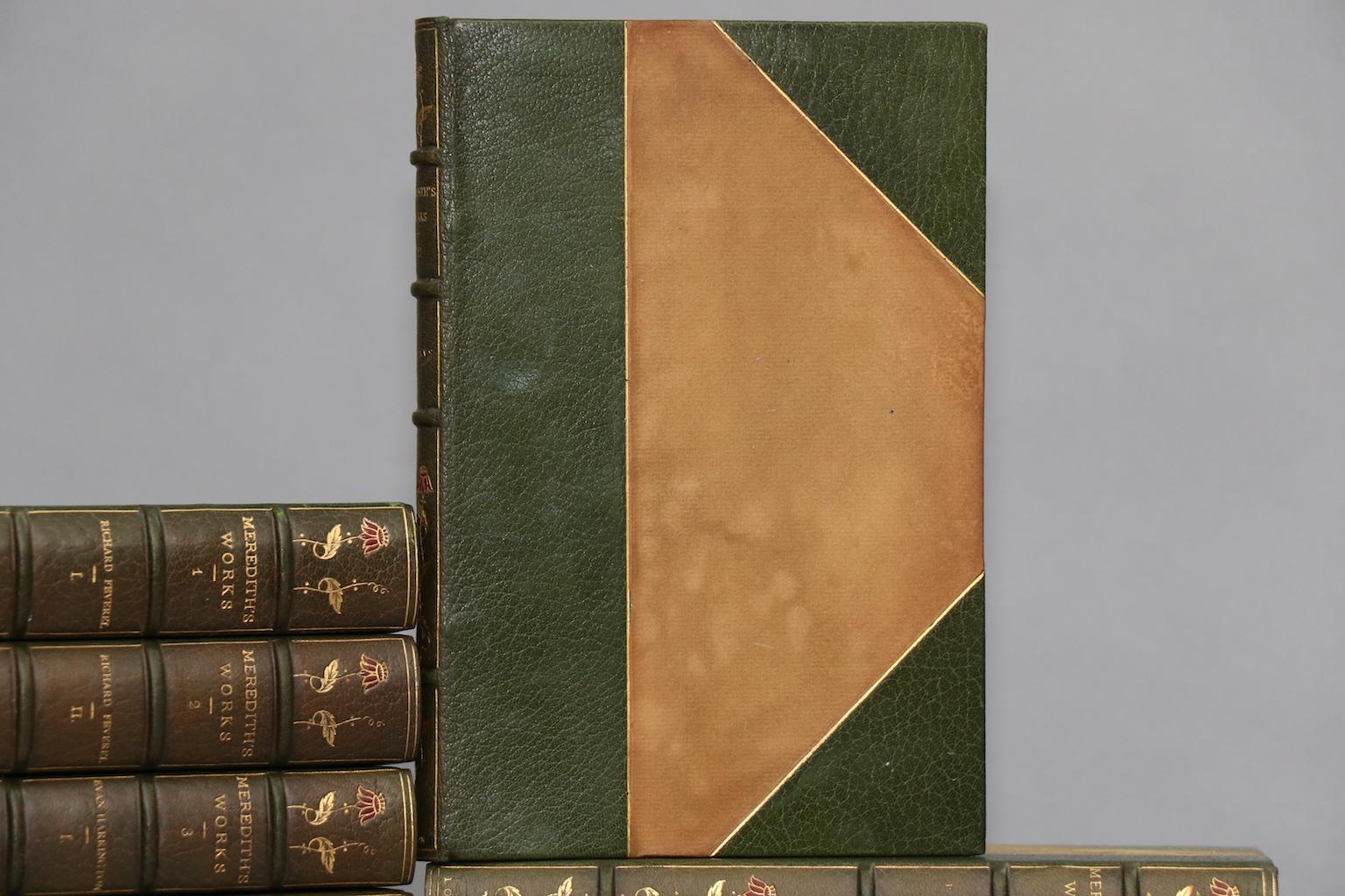Leatherbound. 32 volumes. Bound in three-quarter green morocco leather with marbled boards, top edges gilt, raised bands, and ornate floral gilt tooling on spines. Very good. Published in Westminster by Archibald Constable & Co. in 1896.

George
