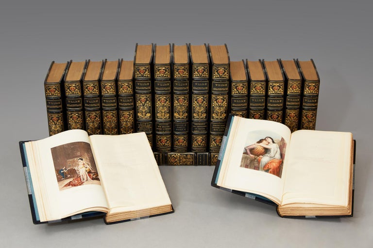 18 volumes. Introductions and notes by Richard Grant White. Handsomely bound in 3/4 blue Morocco with top edges gilt, raised bands, and ornate git on spines. Illustrated with hand-colored plates and other illustrations; frontispiece in 2 states.