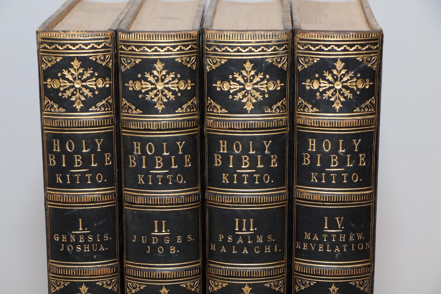 4 volumes. Quartos. Bound in full blue calf with all edges gilt, raised bands, and ornate gilt on spines. Profusely illustrated throughout! Published in London by Charles Knight in 1847.