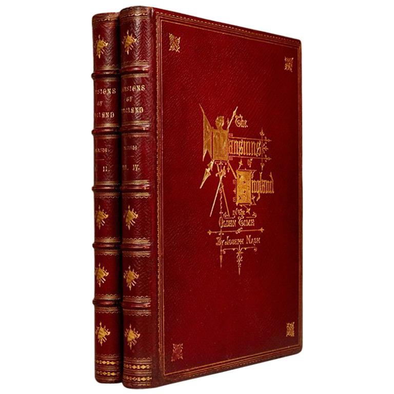Books The Mansions Of England In The Olden Times, Antique leather-bound 